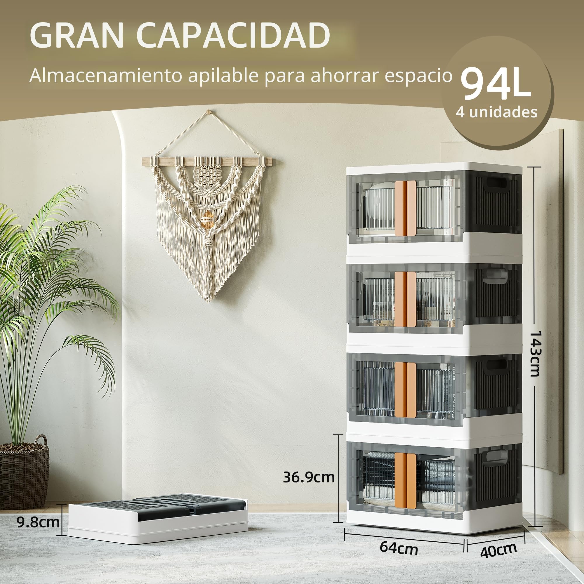 NETEL Cajas Almacenaje Plastico Grandes,4x 94L Storage Box,Caixas Arrumação Plastico,Transparente Cajas de Almacenamiento Apilables con Tapas y Ruedas, Caja de Plástico Duro y Grueso