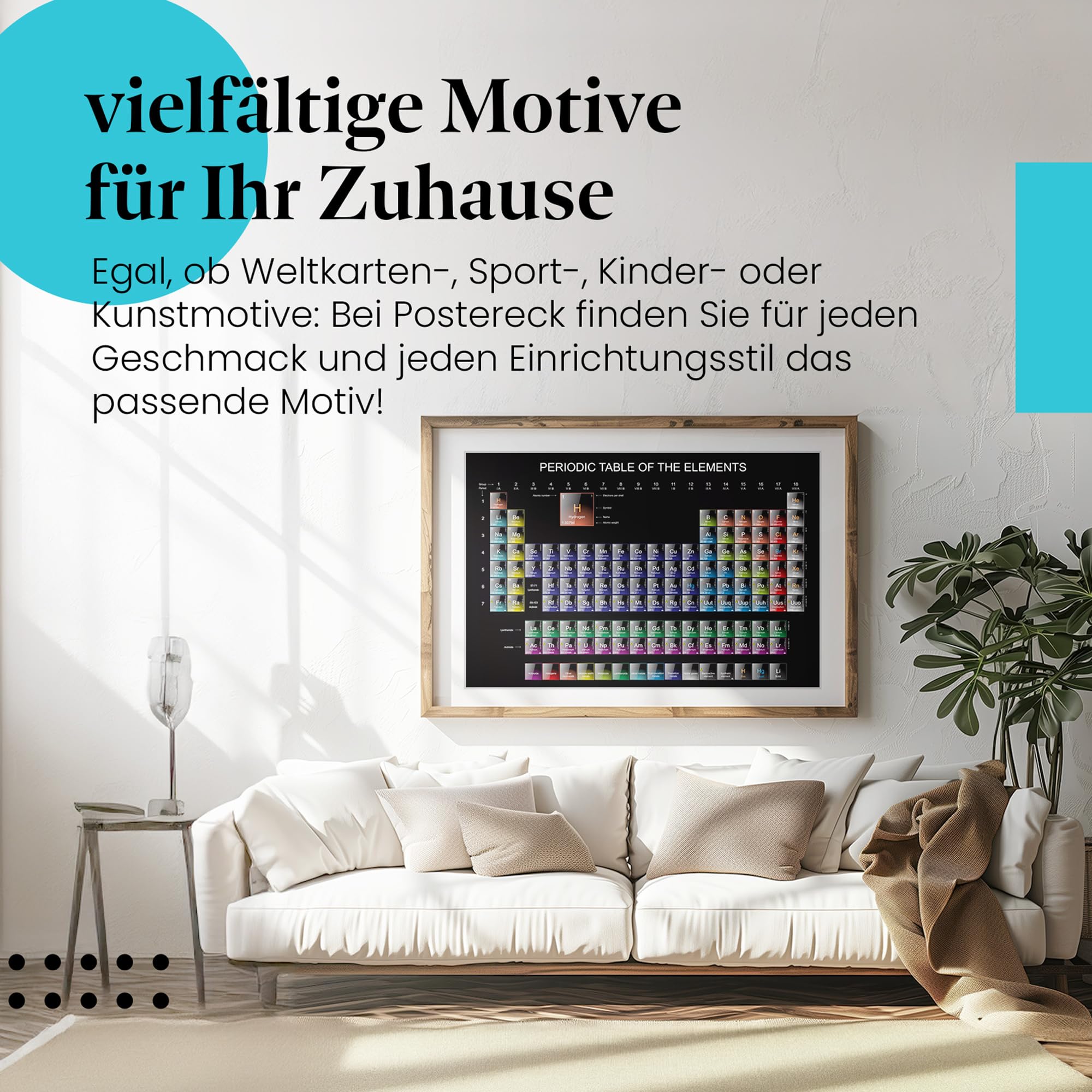 Postereck - 0549 - Periodensystem, Elemente Studium Schule Chemie - Unterricht Klassenzimmer Schule Wandposter Fotoposter Bilder Wandbild Wandbilder - Leinwand - 100,0 cm x 75,0 cm
