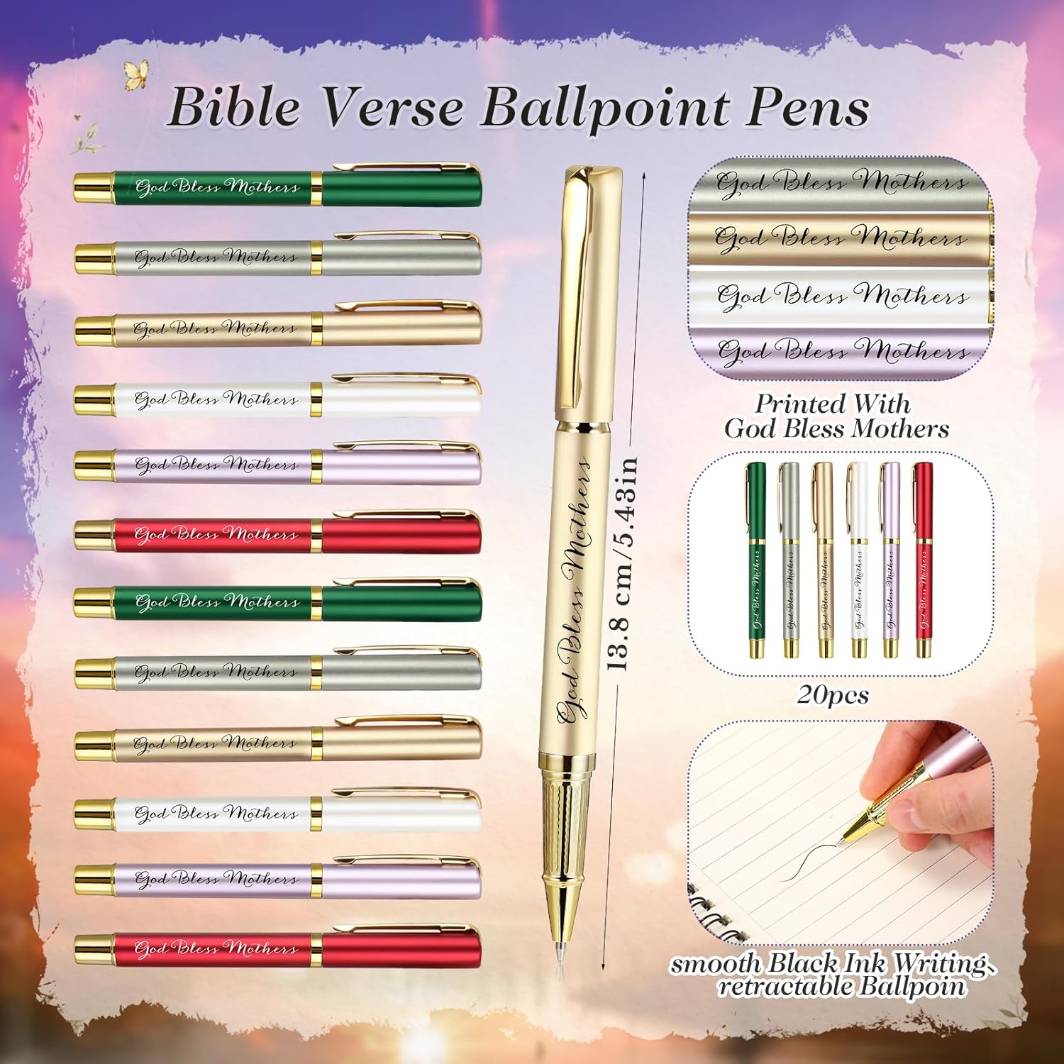Dunzoom 18 Sets Mother's Day Christian Gifts God Blessed Mom Cross Keychain Pen Card Bulk Religious Gifts for Church Members (Fresh Color)