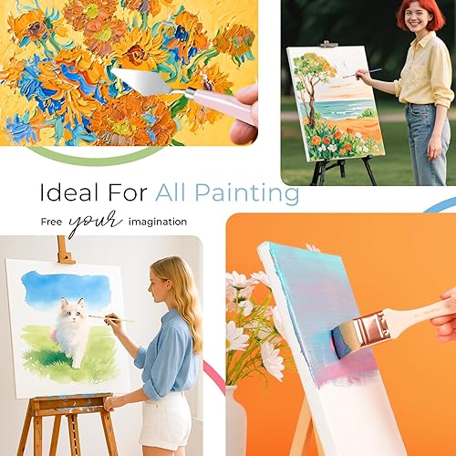 Miniatura 7 de Nicpro Juego de 30 pinceles de pintura, pinceles estéticos pastel con espátula de pintura y rollo de tela, pinceles de pintura para pintura