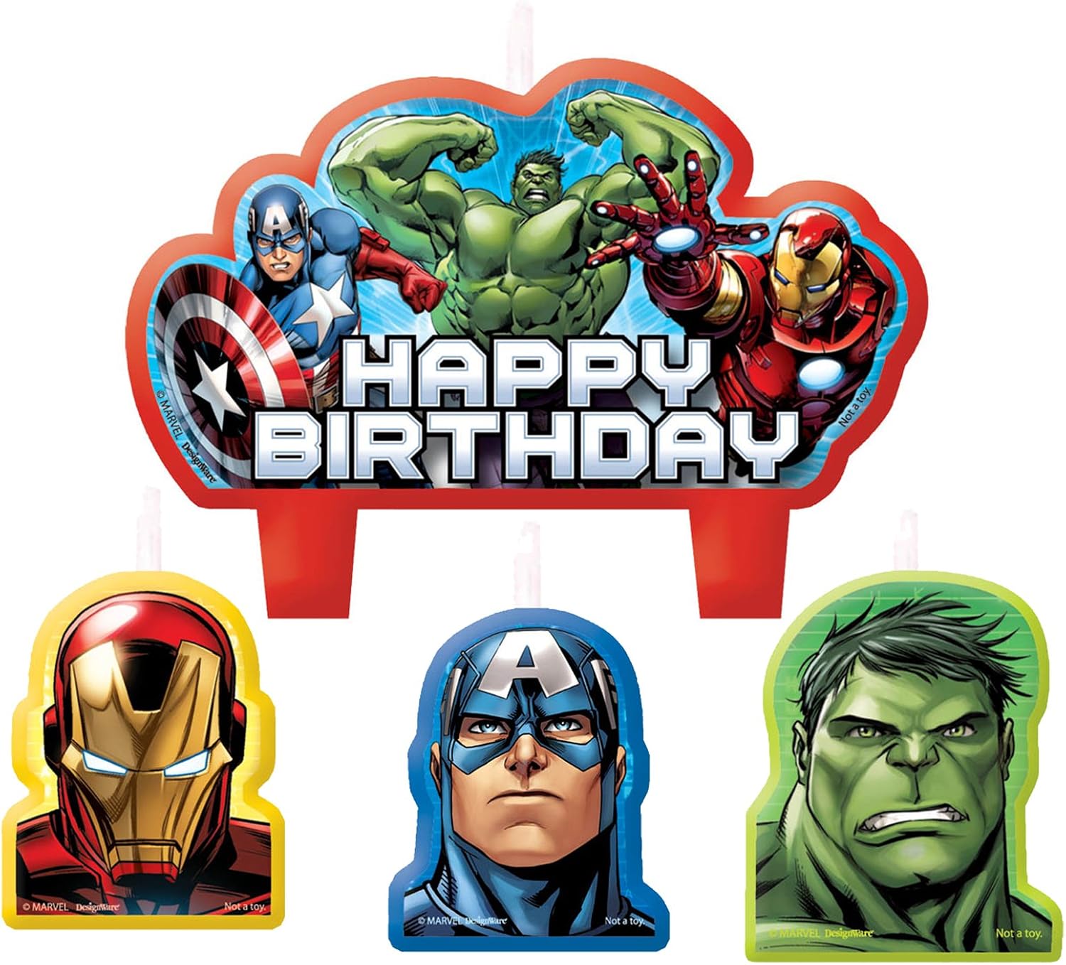 Party Time Avengers™ Molded Mini Character Birthday Candle Set, Pack of 4, Red , 2.25" x 3.25" Wax