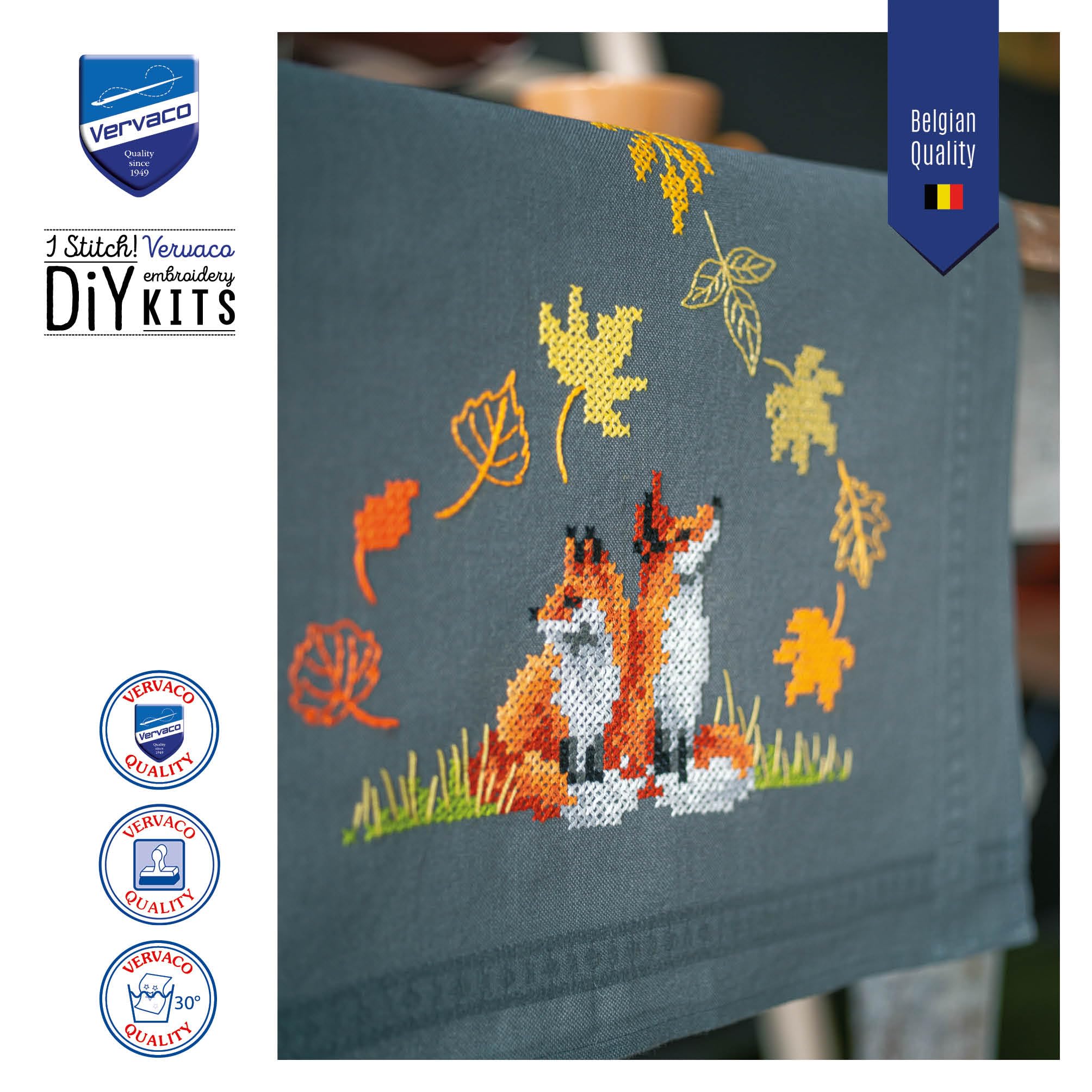 VERVACO Kit Punto Croce Prestampato Centrotavola VOLPI IN AUTUNNO Biancheria Da Tavola Set Fai Da Te Creativo 40 x 100 cm Kit Hobby Creativi Adulti Casa Decor Cross Stitch Runner