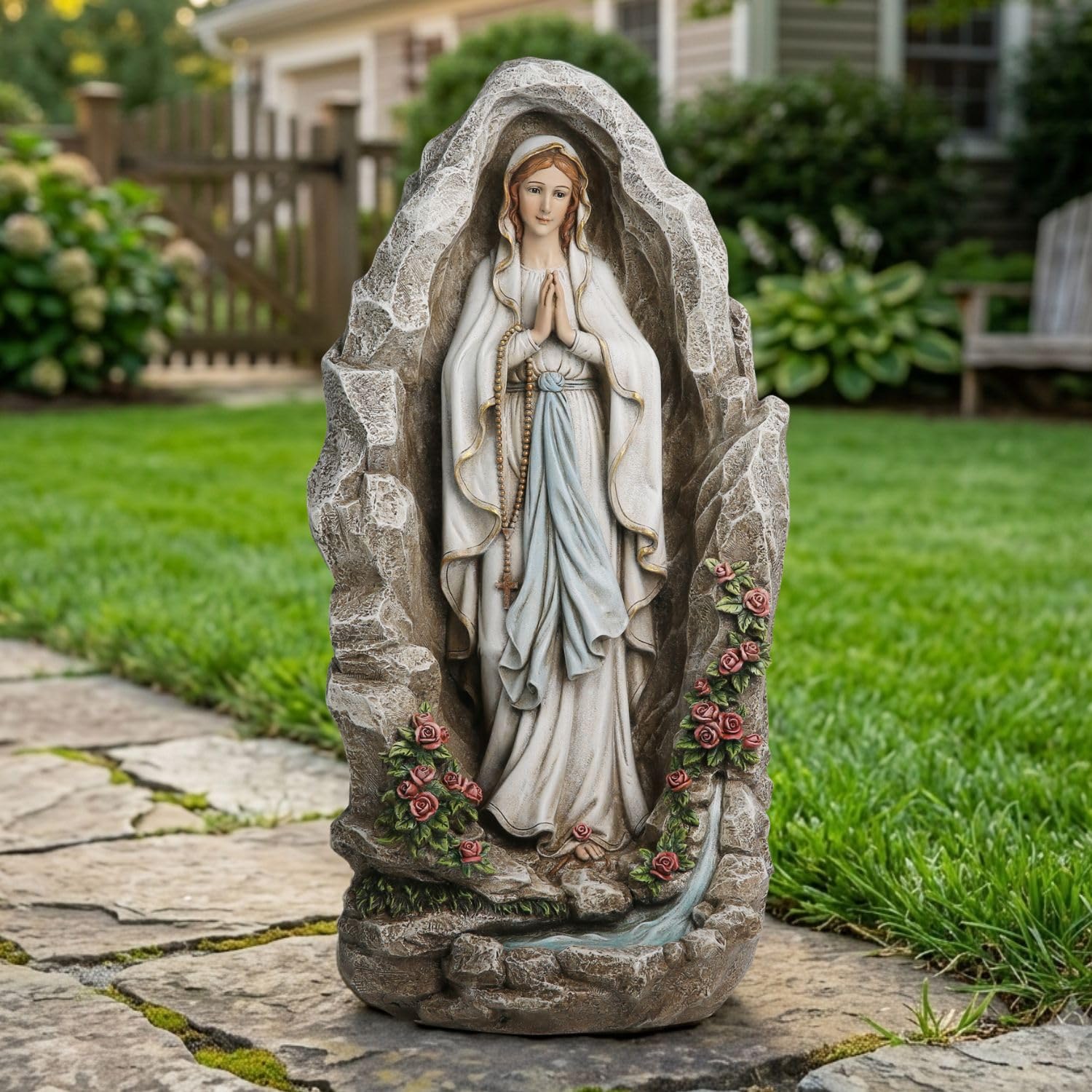 Grace4Joy - Statua della Madonna di Lourdes, statua della Vergine Maria cattolica da 45,7 cm, decorazione da giardino cattolica, scultura della grotta di Nostra Signora di Lourdes, per casa, cortile