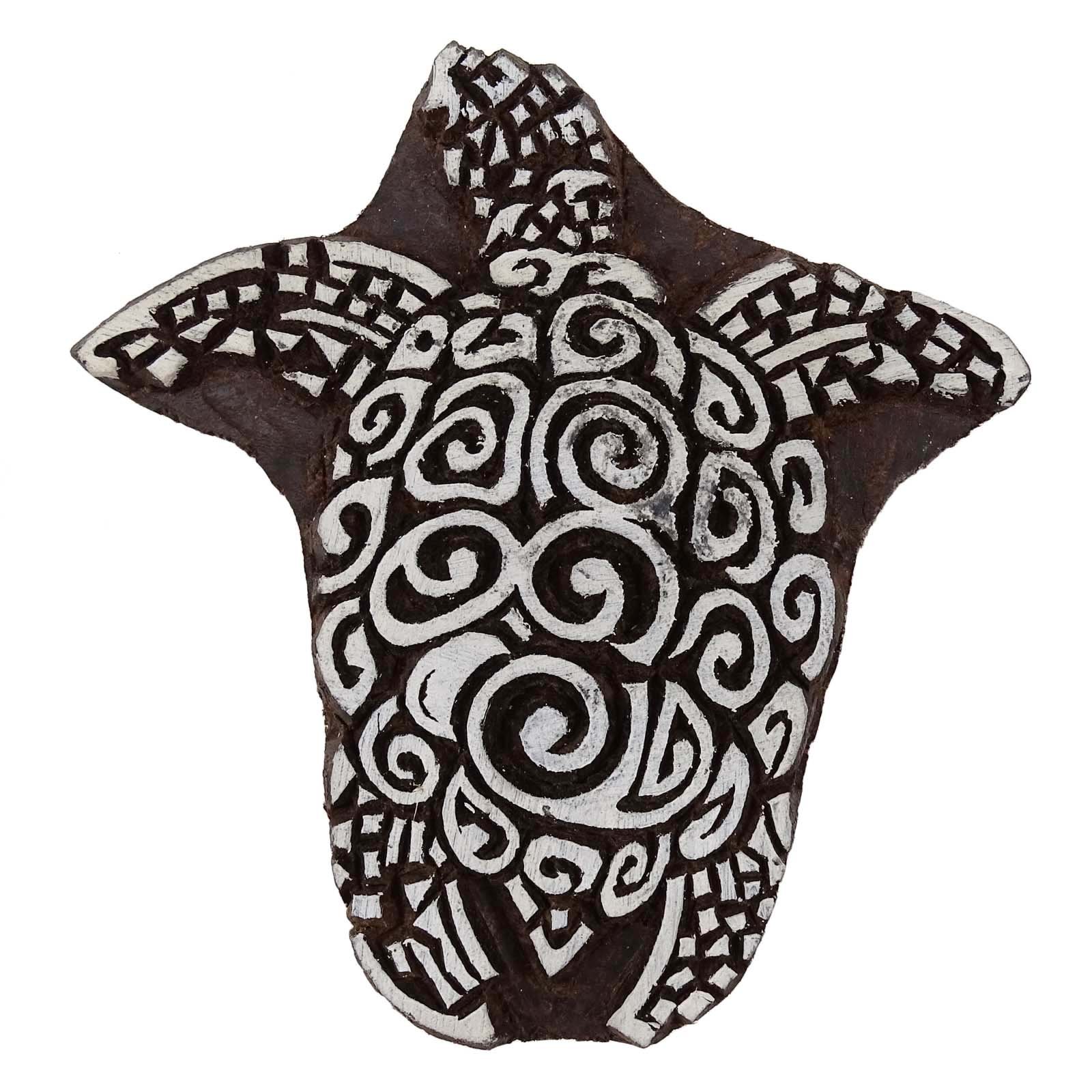 Knitwit Decorative Hand Carved Wooden Turtle Print Temple Block Border Marks Craft