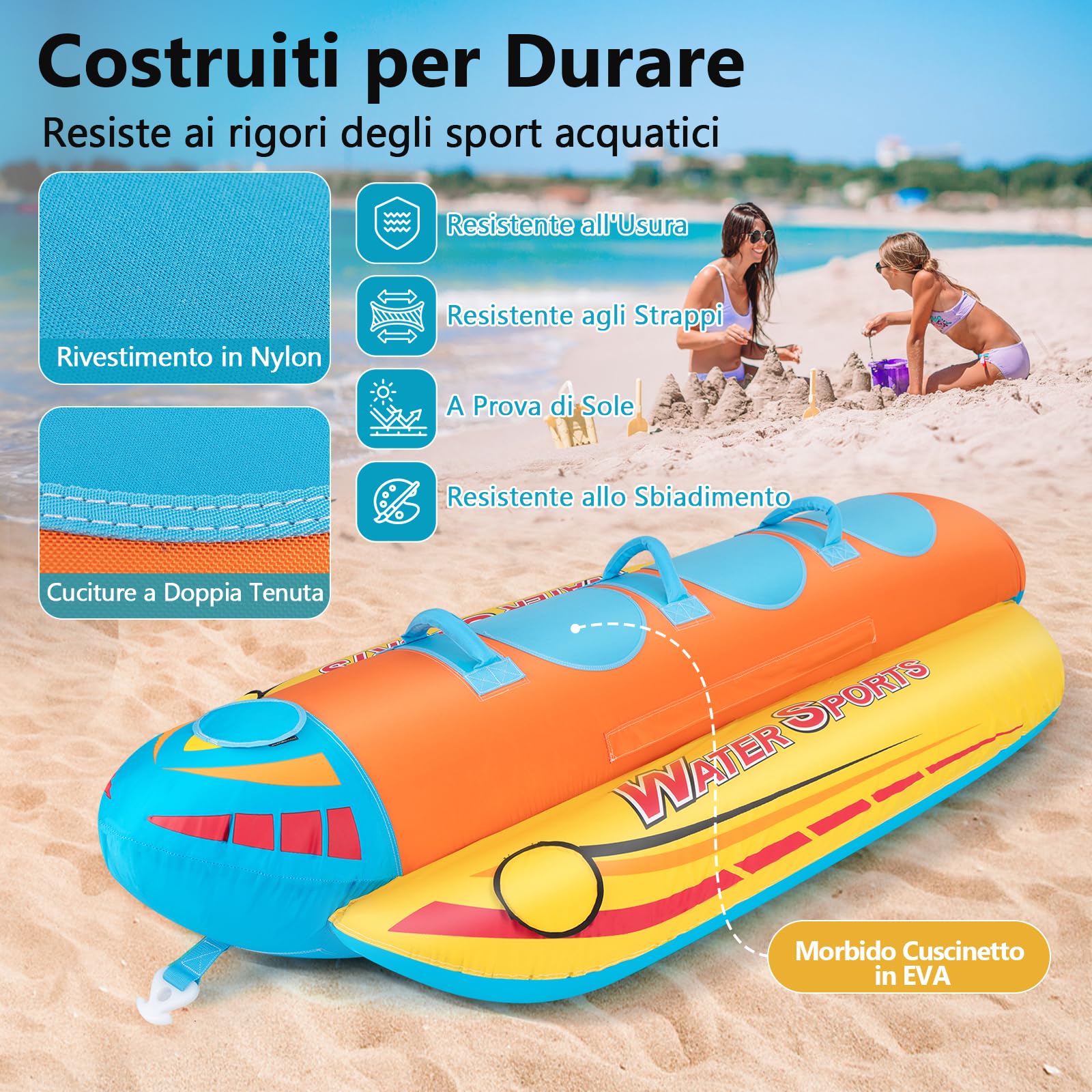 GYMAX Tubo Trainabile per Navigazione, Banana Gonfiabile Trainabile con Copertura in Nylon Completo, Tubo Trainabile per Attività Ricreative Acquatiche per Giovani e Adulti, Portata 231 kg