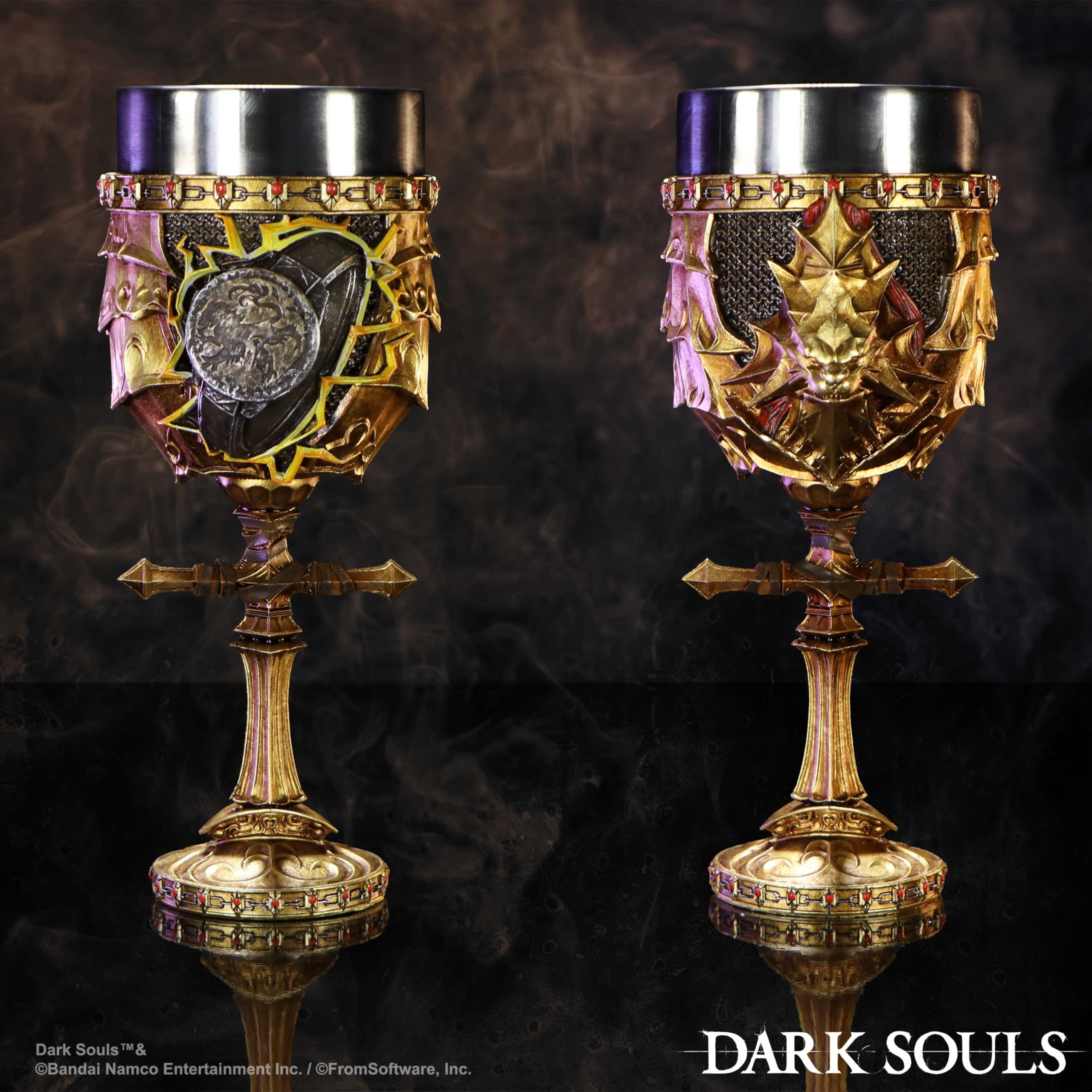 Nemesis Now Dark Souls Ornstein - Copa de 15,5 cm, resina, oro, producto oficial de Dark Souls, copa de vino Dark Souls Trilogy, inserto de acero inoxidable, fundido en la mejor resina, pintado a mano