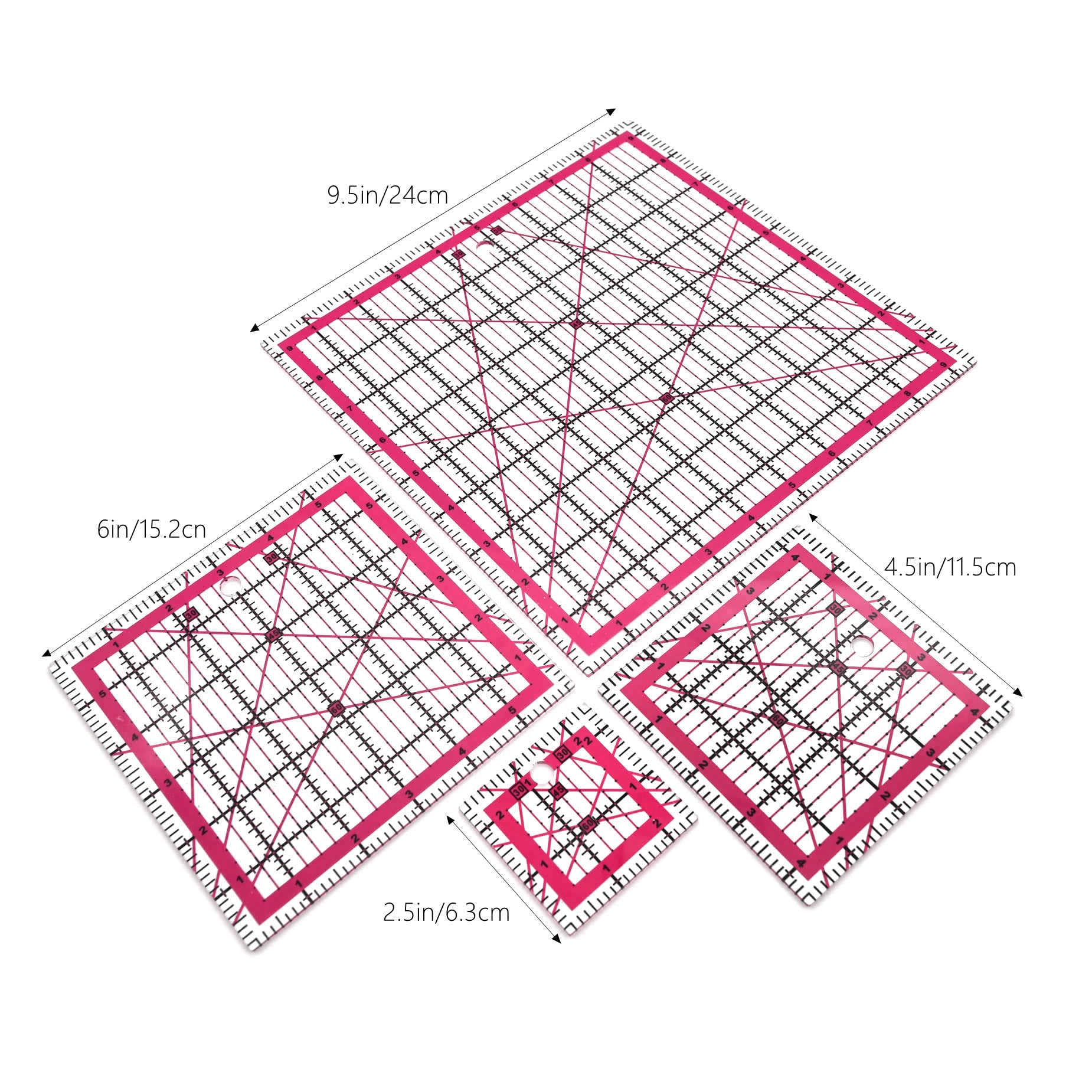 Quilting Rulers, Sewing Rulers, 4 Piece Quilting Square Templates(9.5"X9.5",6"X6",4.5"X4.5",2.5"X2.5")