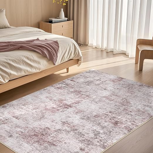 4x6 Area Rug Living Room Rugs - Washable Neutral Modern Abstract Soft Thin Large Rug Indoor Floor No Slip Rug Carpet for Bedroom Under Dining Table Home Office Decor - Pink Grey