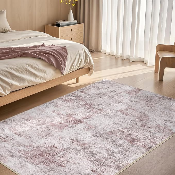 4x6 Area Rug Living Room Rugs - Washable Neutral Modern Abstract Soft Thin Large Rug Indoor Floor No Slip Rug Carpet for Bedroom Under Dining Table Home Office Decor - Pink Grey