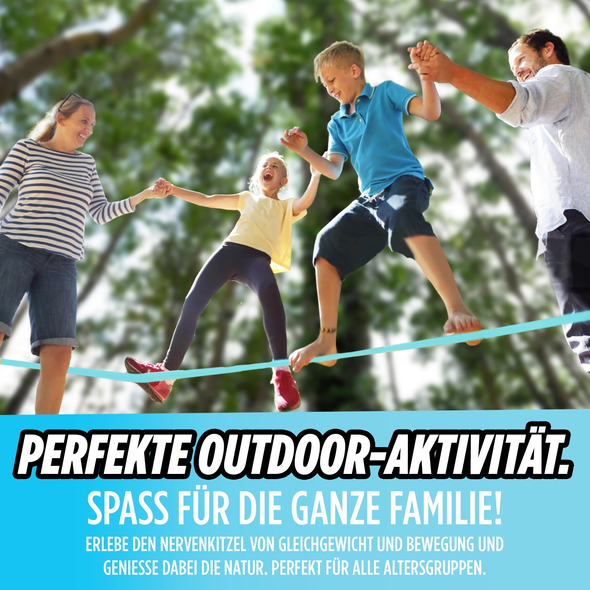 TRAILBLAZE Kit Slackline Completo – Con Protezioni Alberi + Sacca Porta Slackline - Installazione Facile - Kit per Principianti da 15m per Camminate e Equilibrismo