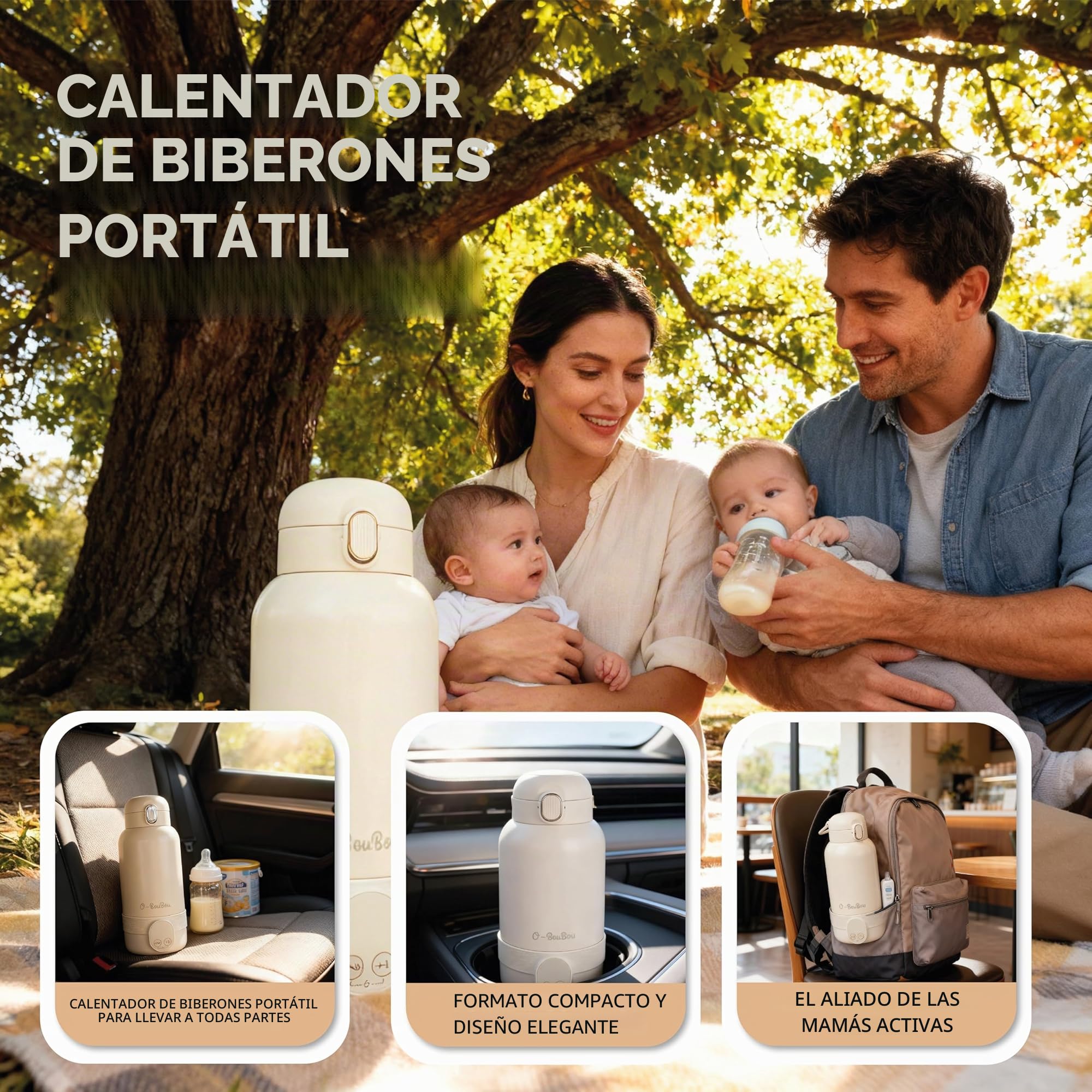 Calienta Biberones Portatil inalámbrico - Capacidad 500ml - Para Leche Materna y Agua - Acero Inoxidable - Ideal Para la Noche, Salidas y Viajes - Se Calienta en 3 Minutos - Batería de Larga Duración