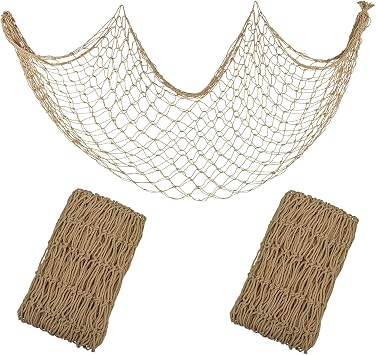 Dxcaicc Fish Net Decorative, Fish Net Decorations, Nautical Fishnet Table Runner Nets Netting Fishnet Ocean Party Decor2 Packs,Wood Color,2x4m