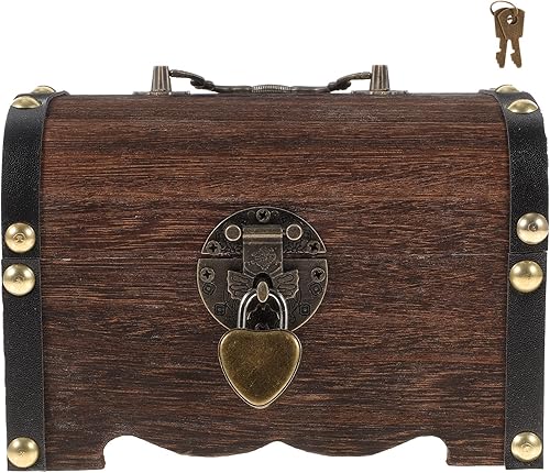 HEALLILY Cofre de madera para el tesoro caja de almacenamiento caja de dinero caja de ahorro accesorios para joyas recuerdos caramelos color antiguo