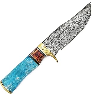 Knife With Leather Sheath - Handmade damascus Steel Knife - Custom Knife - 9.5 Inch Color Bone Handle, 9955 - PAL 2000 KNIVES
