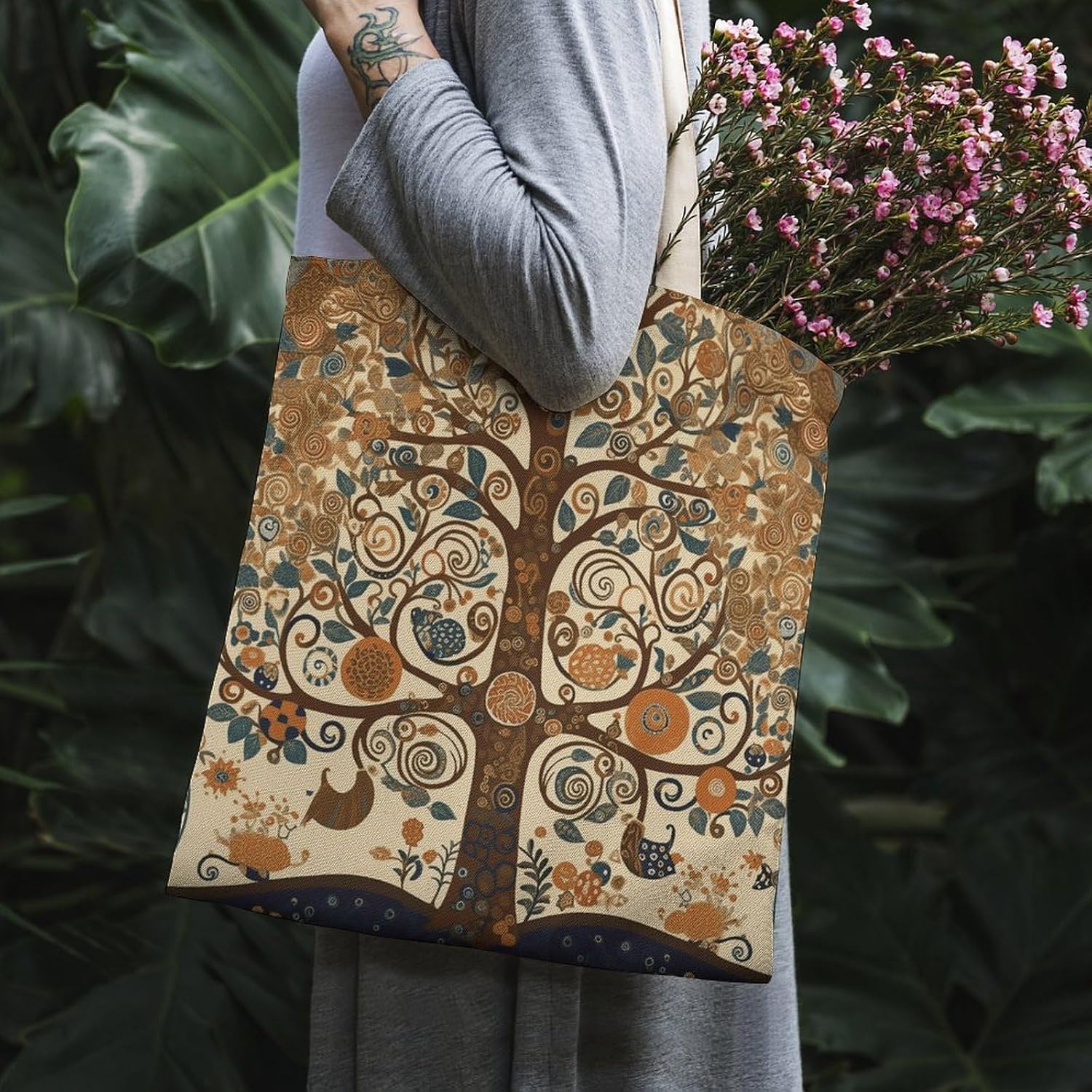 Tree of Life Canvas Tote Bag Reusable Grocery Bags Foldable Soft Cotton Shoulder Carry Bag