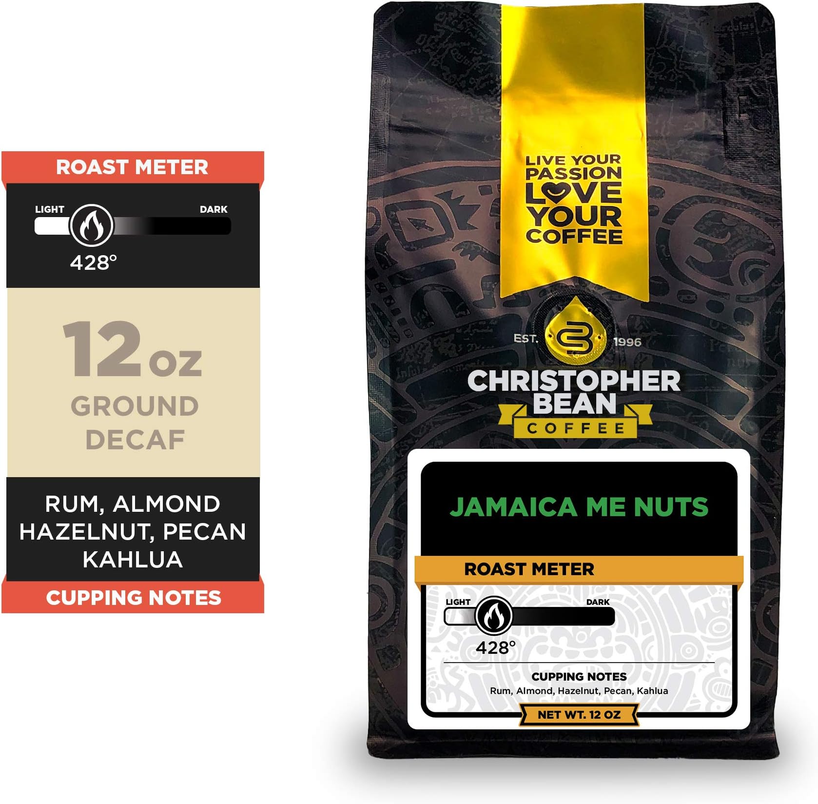 Christopher Bean CoffeeDecaf Ground Universal Drip Jamaica Me Nuts Flavored Coffee| Jamaica Me Nuts Coffee with Medium Roast 100% Arabica, No Sugar, No Fats, Non-GMO | 12-Ounce