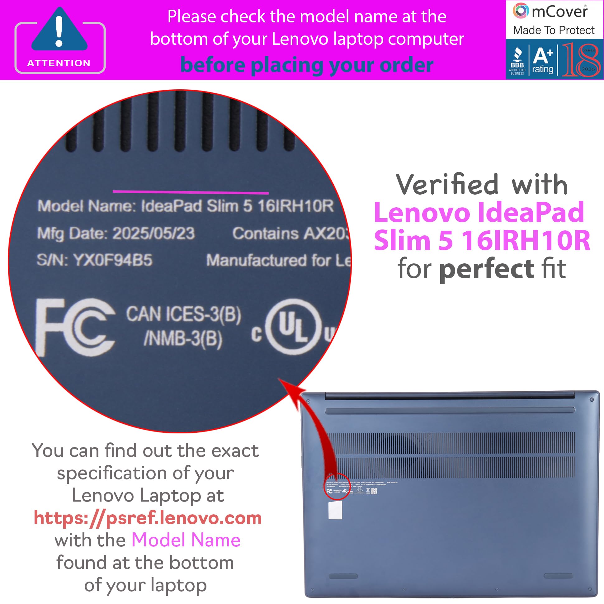 mCover Coque uniquement compatible avec les ordinateurs Windows Lenovo IdeaPad Slim 5 16AHP10 16ARP10 16AKP10 16AKP10 16IRH10 16IAH10 16IRU9 16ABR8 (non compatible avec d'autres modèles Lenovo) - Rose