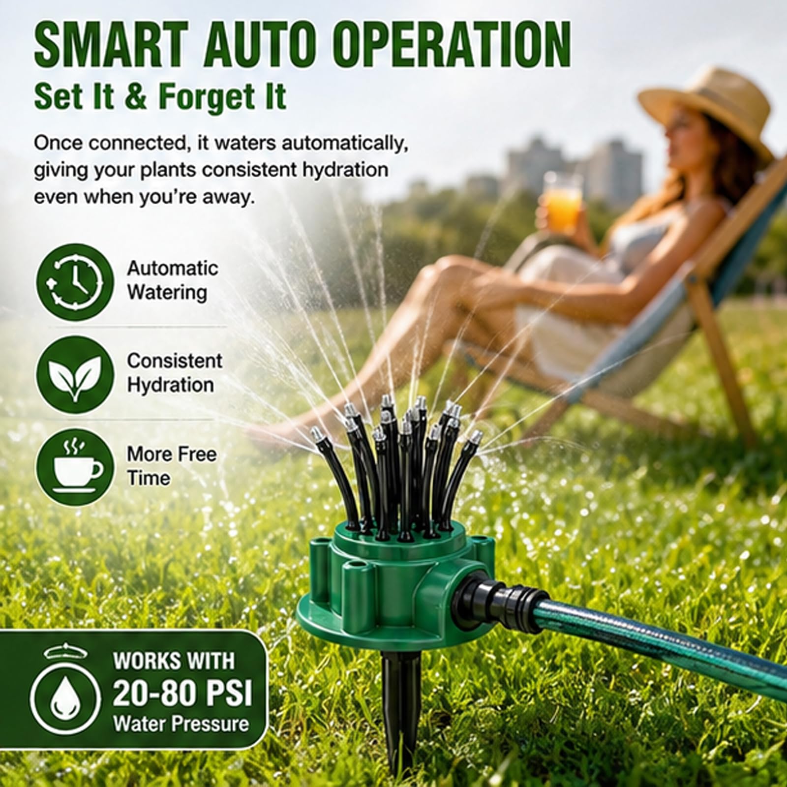 Sistema di irrigazione da giardino a 360°, irrigatori rotanti automatici con 12 ugelli regolabili, 2 pezzi per prato, cortile, aiuole, soluzione di irrigazione efficiente