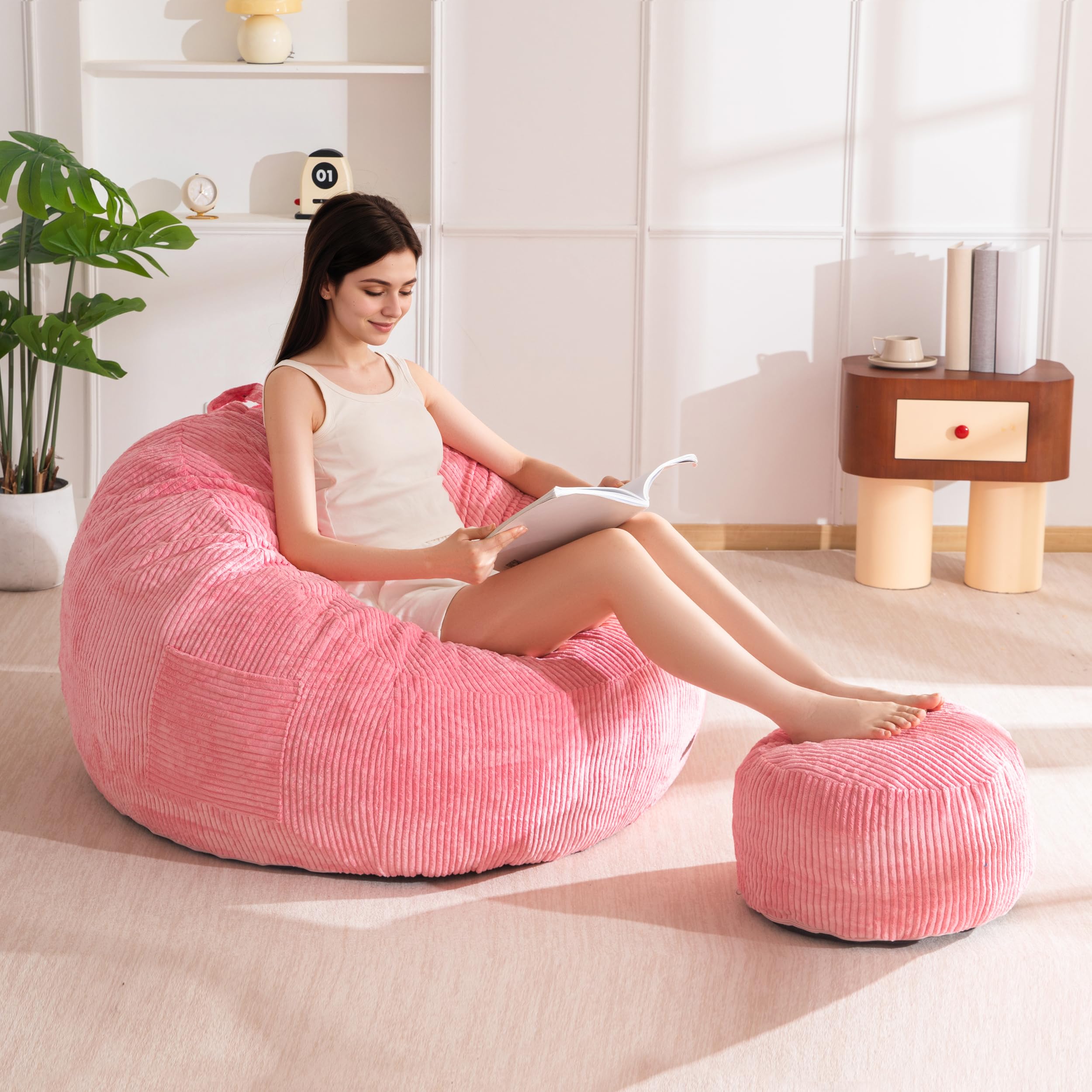 MAXYOYO Bean Bag Chair with Foam Filling,Cord Lazy Lounge Sofa for Adult