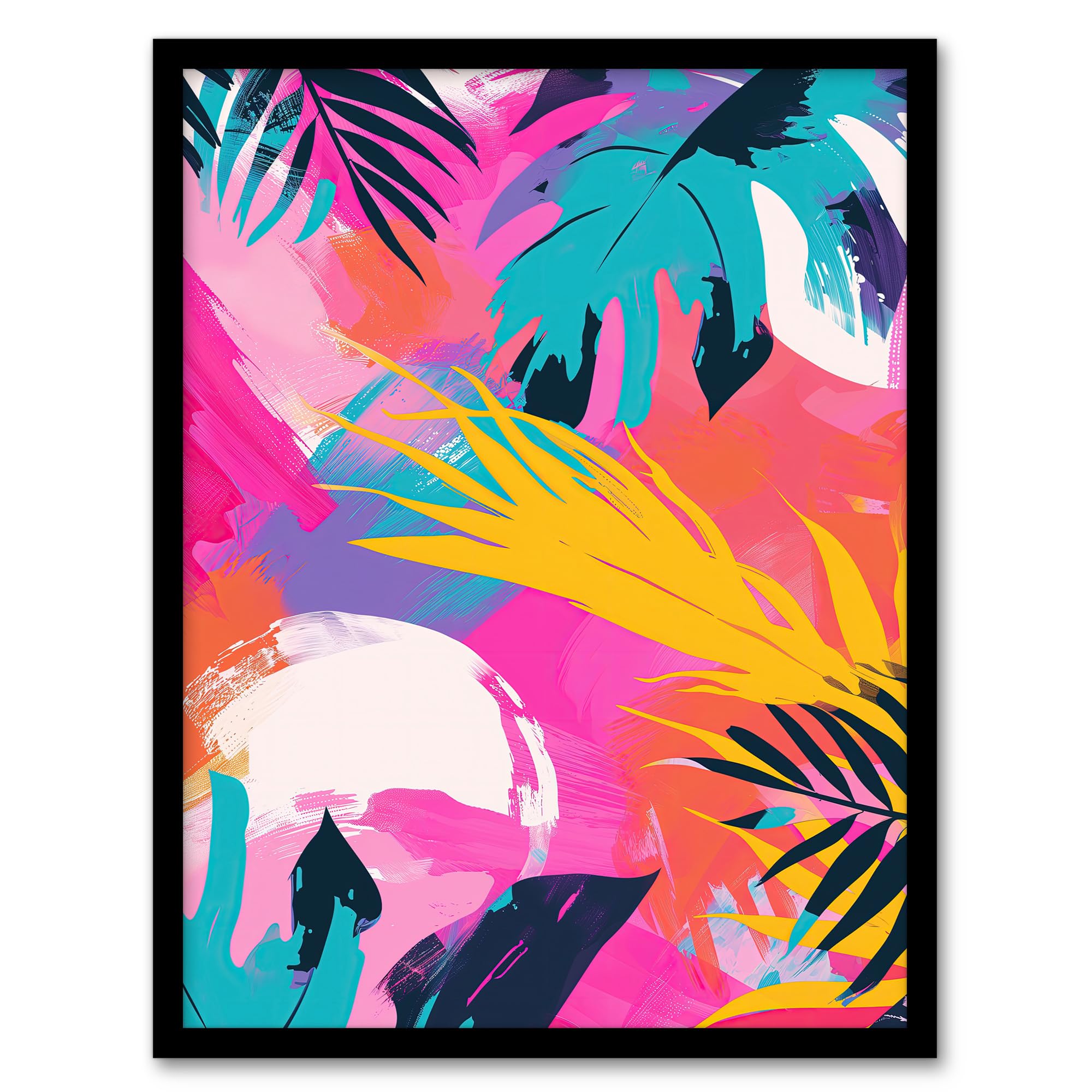 Artery8 Abstract Bright and Bold Leaves Tropical Painting For Living Room Artwork Framed Wall Art Print A4