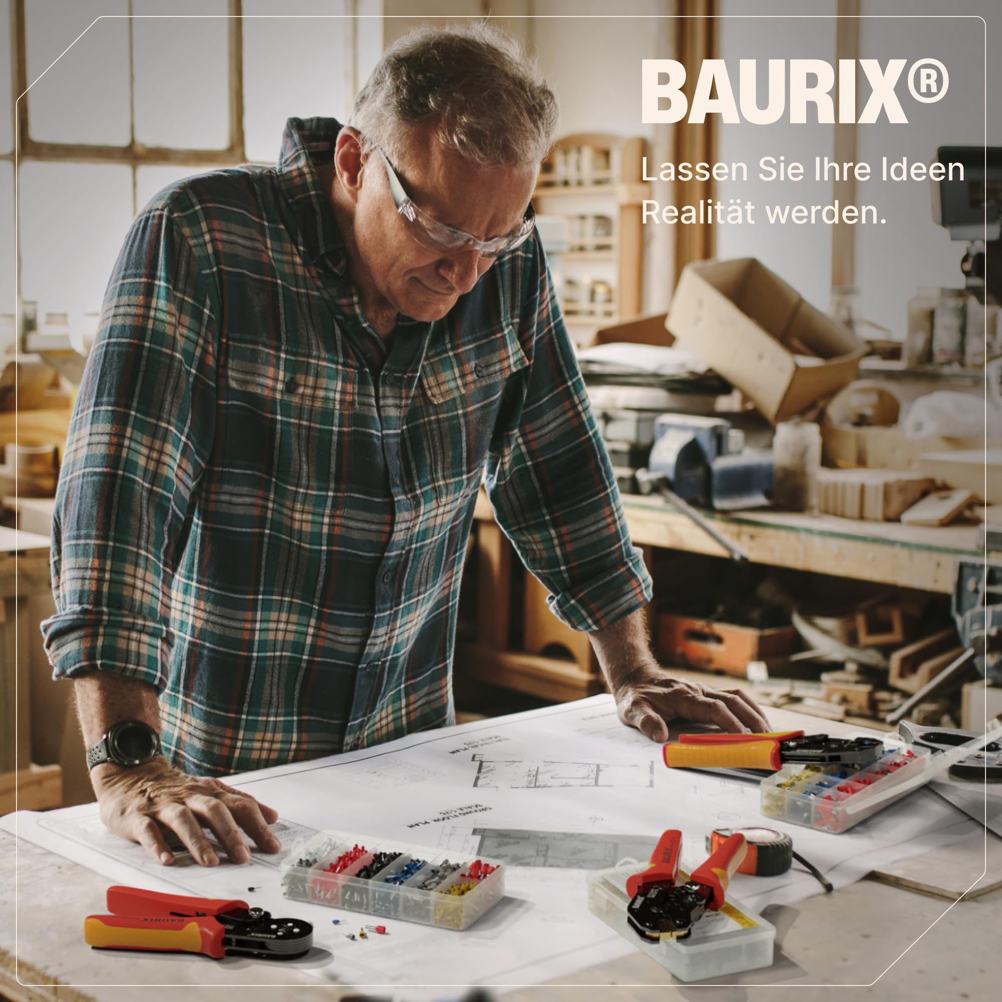 BAURIX® Crimpzange mit 700 Kabelschuhe Set – für diverse Verbinder-Arten – Regelbare Crimpkraft für 0,5–6 mm² – Elektriker Werkzeug – HEKTOR