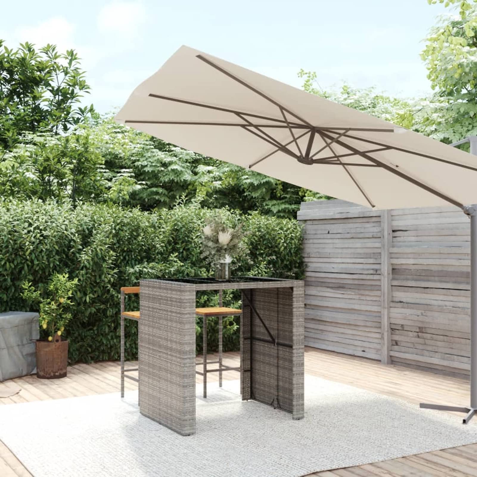 Lechnical Tavolo da Bar con Piano in Vetro Grigio 105x80x110cm Polyrattan,Mobili,Mobili da Giardino,Tavoli da Giardino(SPU:362595)