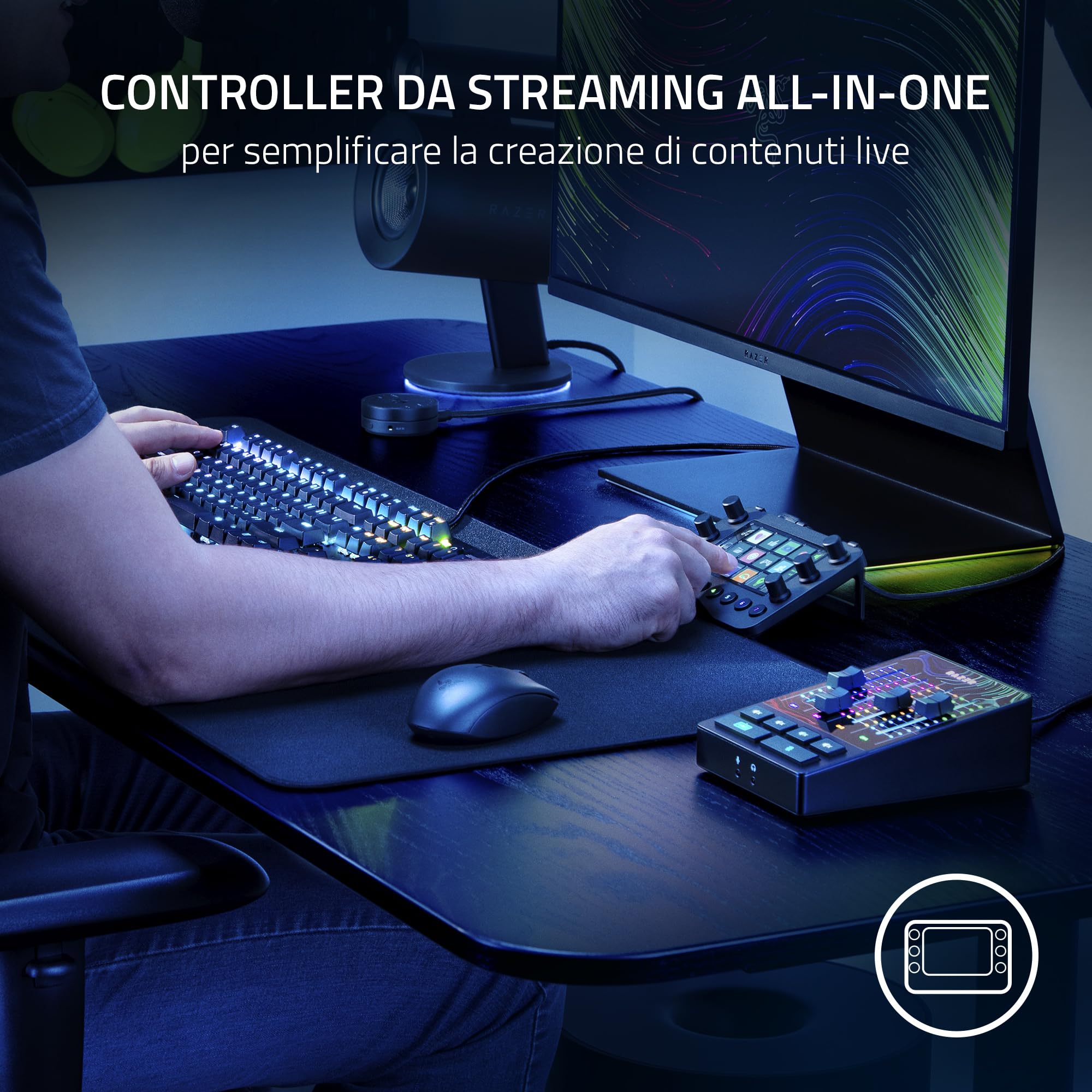 Razer Stream Controller - Tastiera All-in-One per lo Streaming e la Creazione di Contenuti (12 Tasti Aptici Commutabili, 6 Quadranti Analogici Tattili, 8 Pulsanti Programmabili) Nero