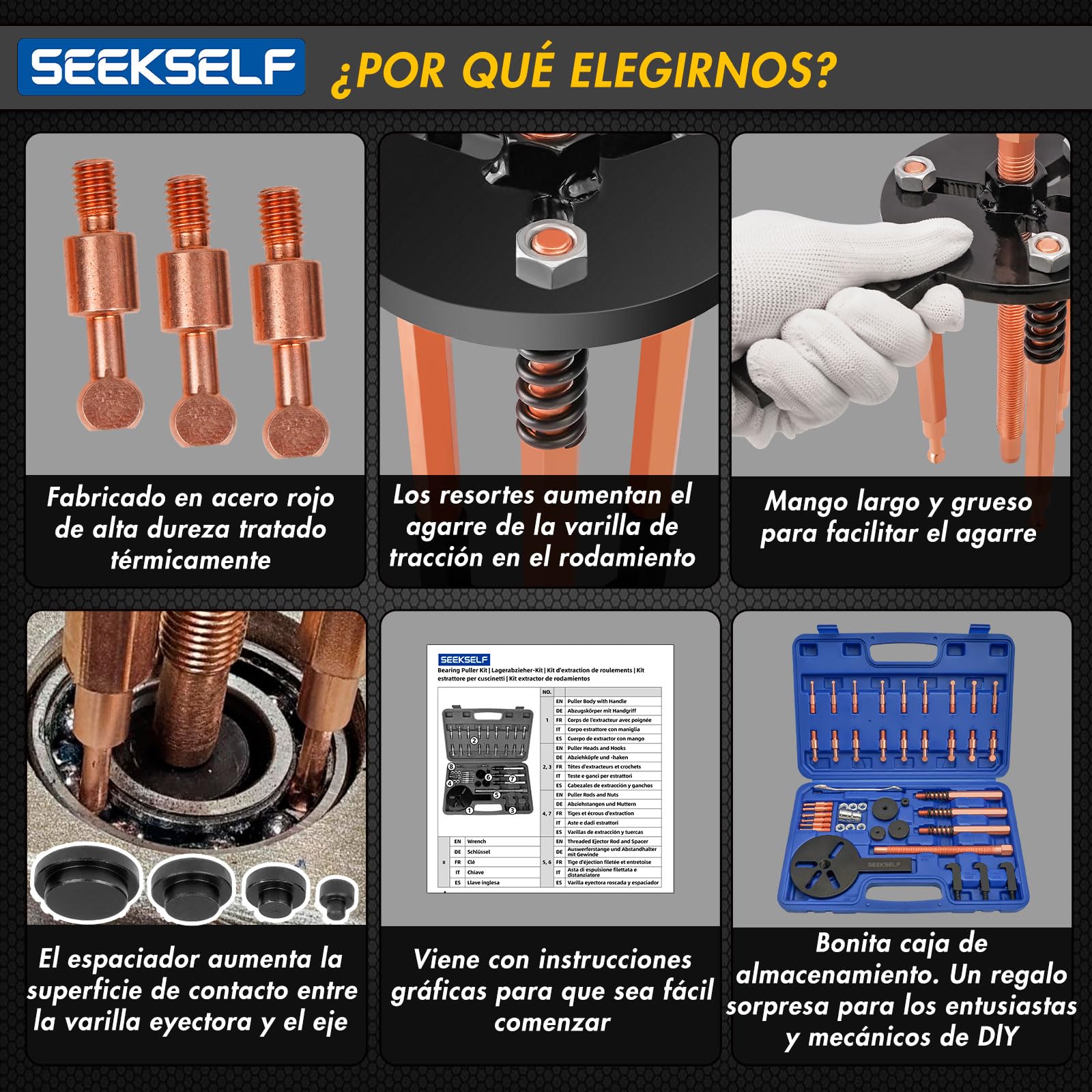 Juego de Extractor de Rodamientos 36 en 1, Kit de Separación de Rodamientos Interiores, Herramienta de Extracción de Rodamientos de Agujero Ciego, Extractor de Engranajes de Desmontaje