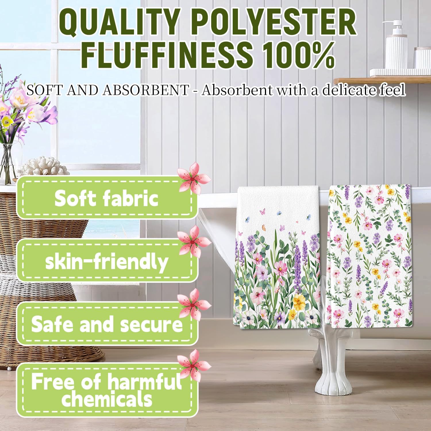 Wildflower Hand Towels Set of 2,Spring Flowers Hand Towels for Bathroom Decorative Soft Absorbent Face Towels for Bathroom Summer Home Hotel Gym Spa Yoga Kitchen 18"x26" - Image 4