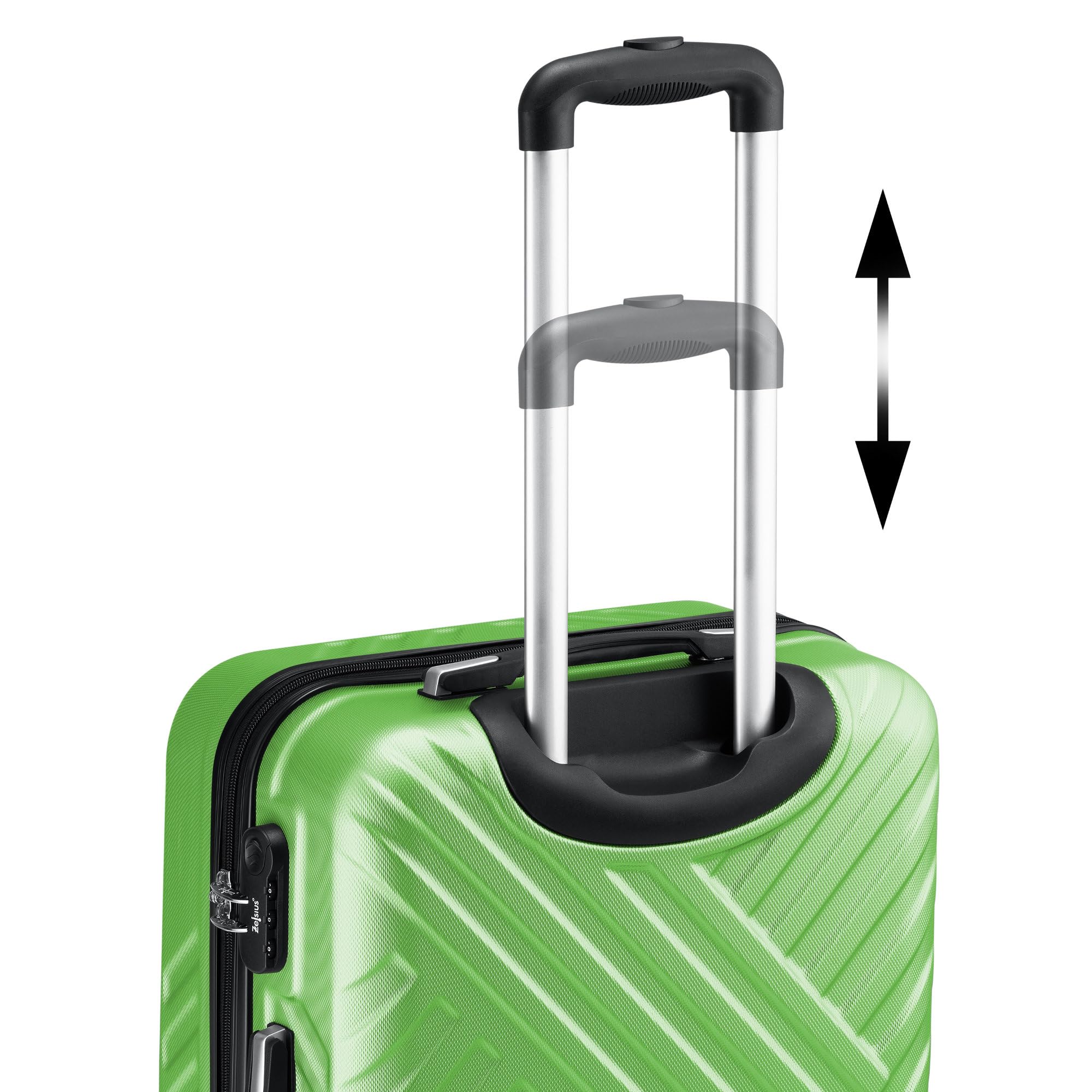 Set di valigie Zelsius 3 pezzi, verde | Valigia rigida in ABS con chiusura a combinazione, Ruote doppie e divisorio interno | Valigia a mano, set di valigie rigide 3 pezzi, trolley, valigia grande