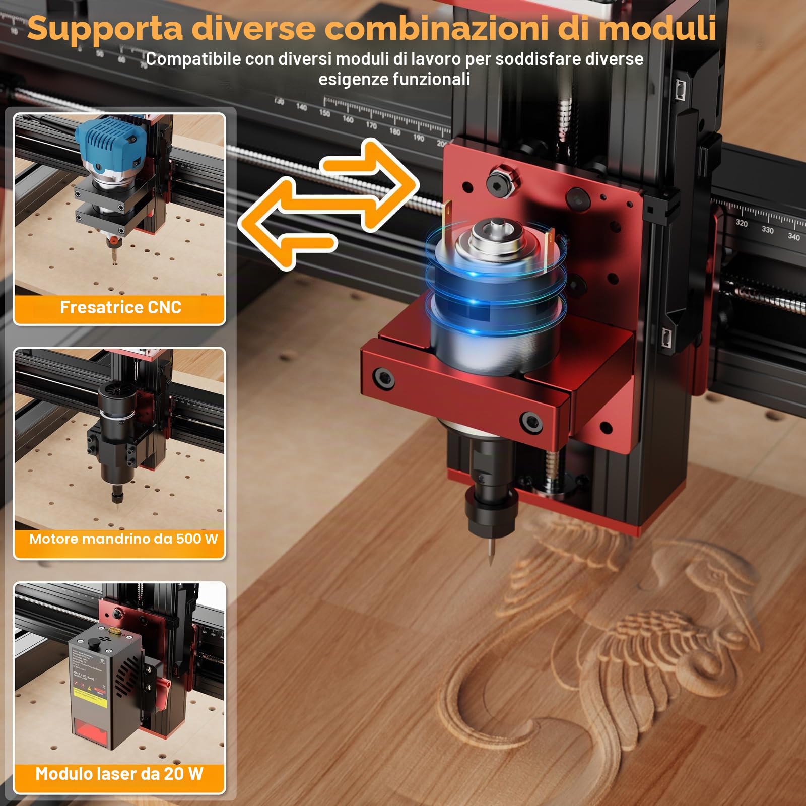 Twotrees CNC Fresatrice TTC450 Pro, 95% preassemblata Fresatrice per legno CNC, Fresatrice CNC per incisione di metallo, acrilico, legno massello, Fresatrice a 3 assi, Area di lavoro: 460 x 460 mm