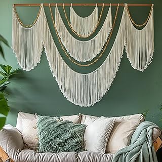 Flber Large Macrame Wall Hanging – Boho Yarn Art Garland with Tassels an...