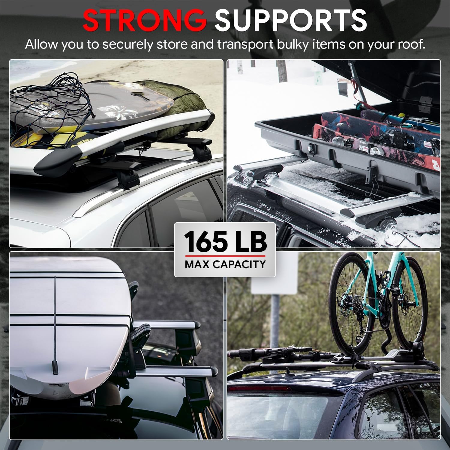 DNA MOTORING Front, Rear Pair of Roof Rack Cross Bars Compatible with 2021-2024 Bronco Sport, Badlands 2021-2024 Models with OEM Roof Rails Only, RR-BSOFF21