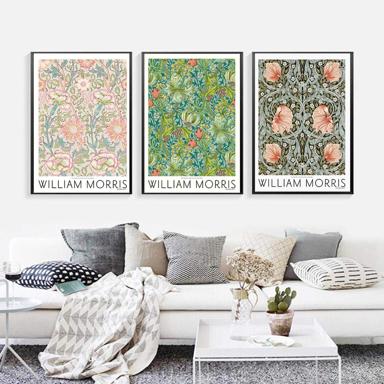 Dittelle William Morris Stampa su Tela Il Victoria and Albert Museum Exhibition Poster Underground Art Nouveau Pittura Decorazione Della Parete 60x80 cm-3 Pezzi Senza Cornice