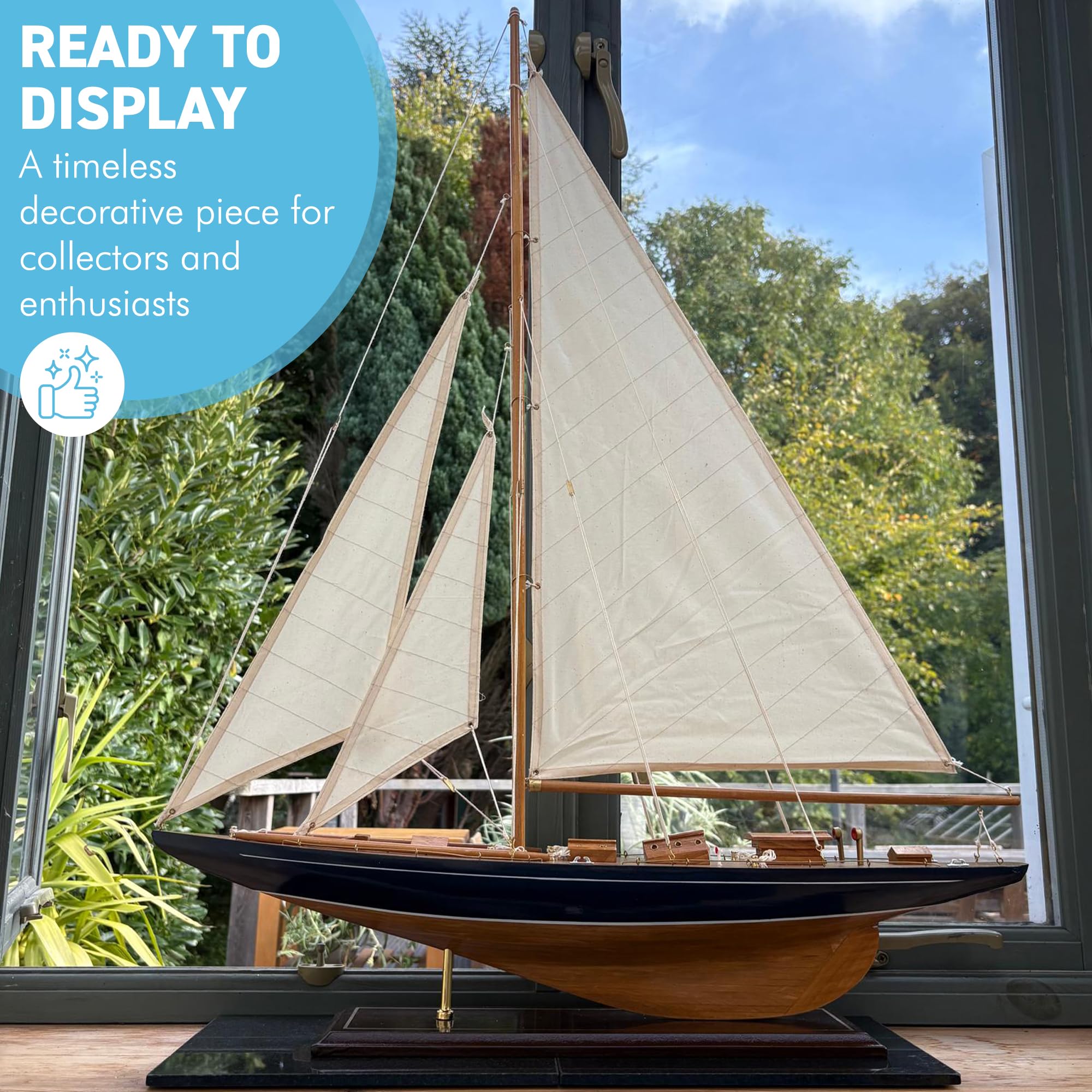J Class Segelyachtmodell aus Holz, 76 cm, America's Cup Racing Segelboot, 97 cm hoch, nautisches Display, Ornament, teilweise montiertes Modellboot-Kit