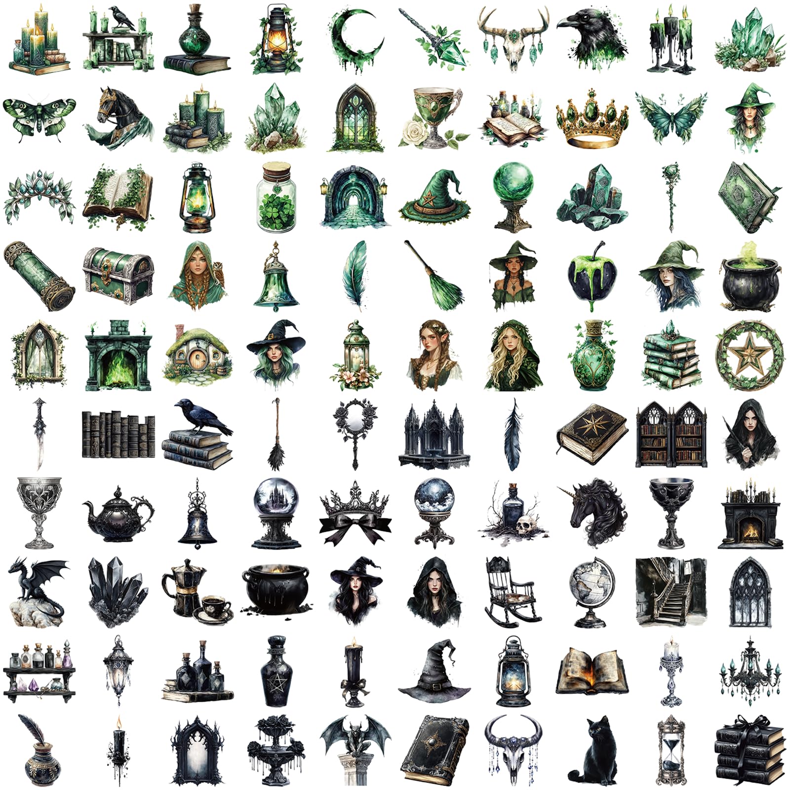 100PCS Victorian Transparent Stickers Pack,Aesthetic Retro Victorian Women Decor for Laptop Gifts for Kids Teens Adults Waterproof Vinyl PET Vintage Stickers for Scrapbook Phone Bike Party Favors: Witchy100