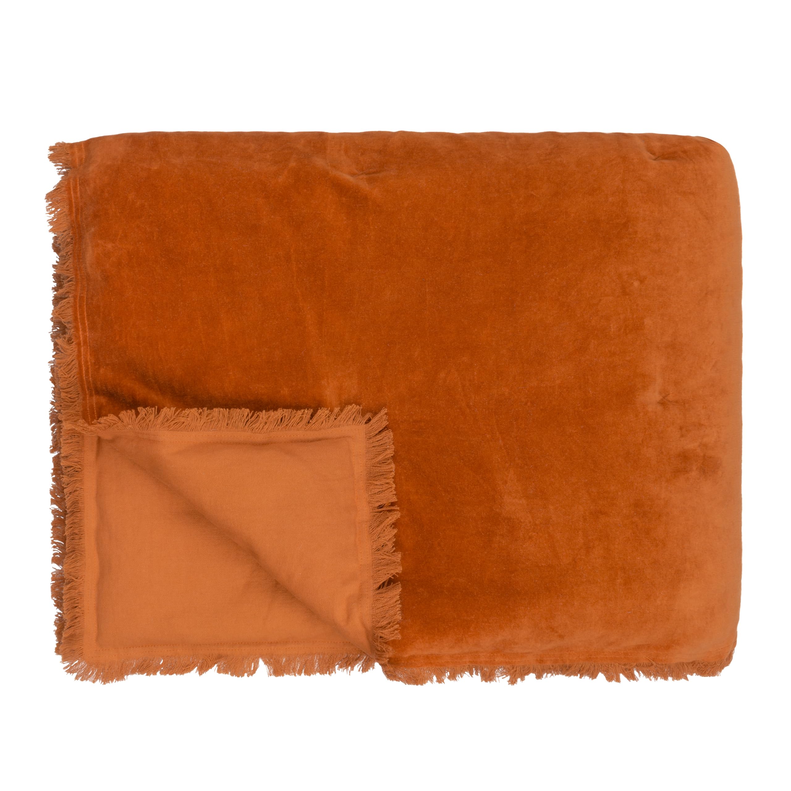 furn. Yard Jaye Cotton Velvet Filled Bedspread - Soft Fringed Finish (Rust - 220x140cm)