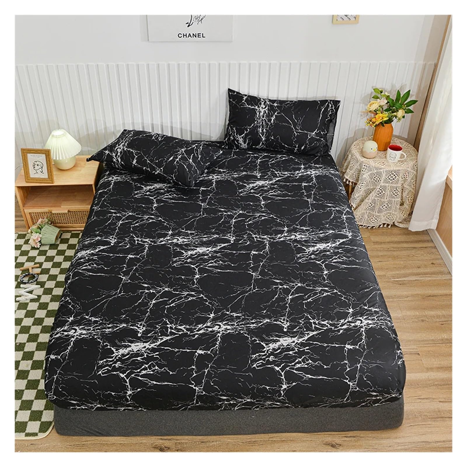 Fitted Bed Sheet Twin Fitted Bed Sheet with Elastic Blue Flower Printed Bed Cover Single/King Bed Linen Reactive Printed Mattress Cover 180 Breathable Fitted Bedding Sheets(Jianying,2 pillowcase48x74c