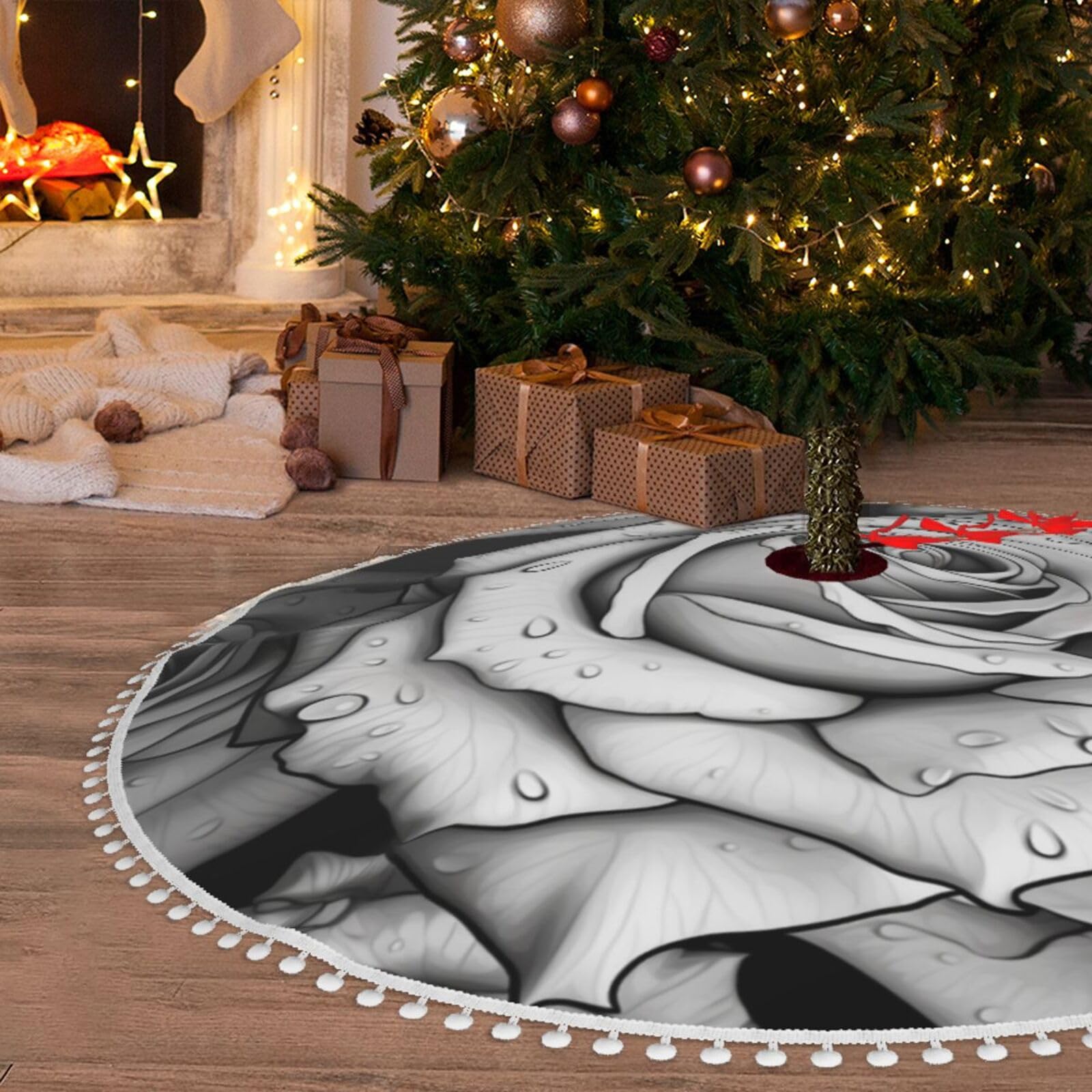 Jupe de sapin de Noël 121,9 cm en fausse fourrure bicolore haut de gamme