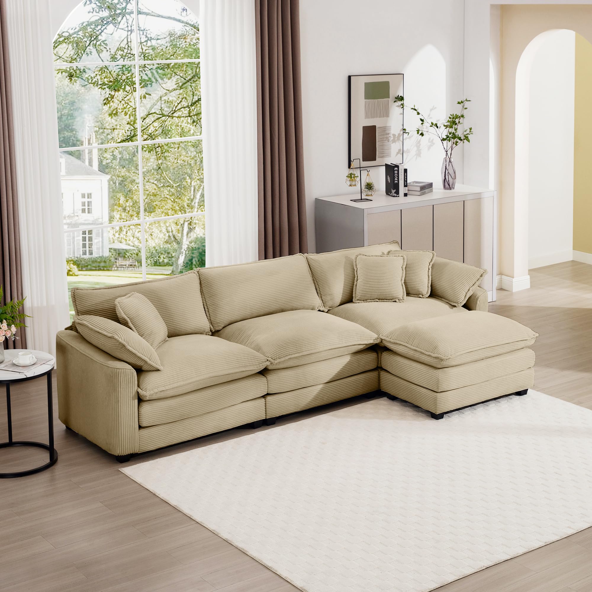 mikibama Modular Sectional Sofa, 114.5 Inch L Shaped Couch Set for Living Room, 3-Seater Comfy Cloud Couches with Movable Ottoman, DIY Combination,