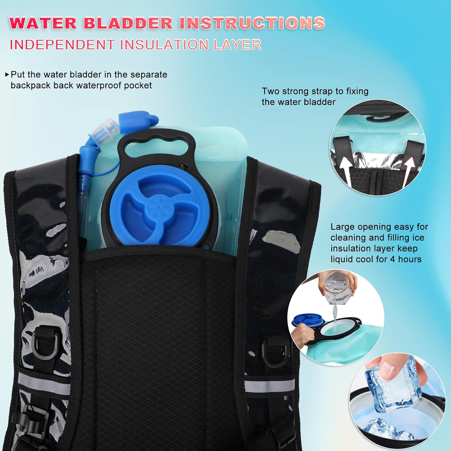 Hydration Backpack,Water Backpack with 2L Water Bladder,Festival Essential-Rave Hydration Pack,Lightweight Insulation Hydropack for Outdoor,Hiking,Running,Biking,Music Festival for Men Women