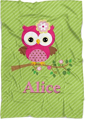 Miniatura 1 de Owl Blanket - Lime Green Bird Owl Personalized Name Blanket