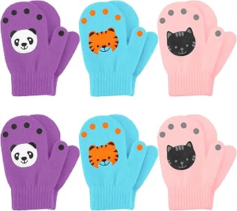6 Pairs Toddler Magic Mittens, Kids Winter Gloves for 1-3 Years Boys Girls