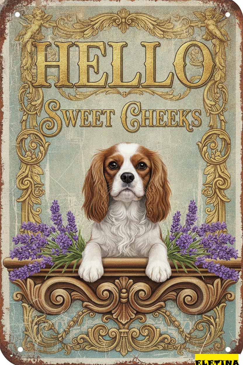 Hello Sweet Cheeks Cocker Spaniel Tin Sign, 12x8 Inch