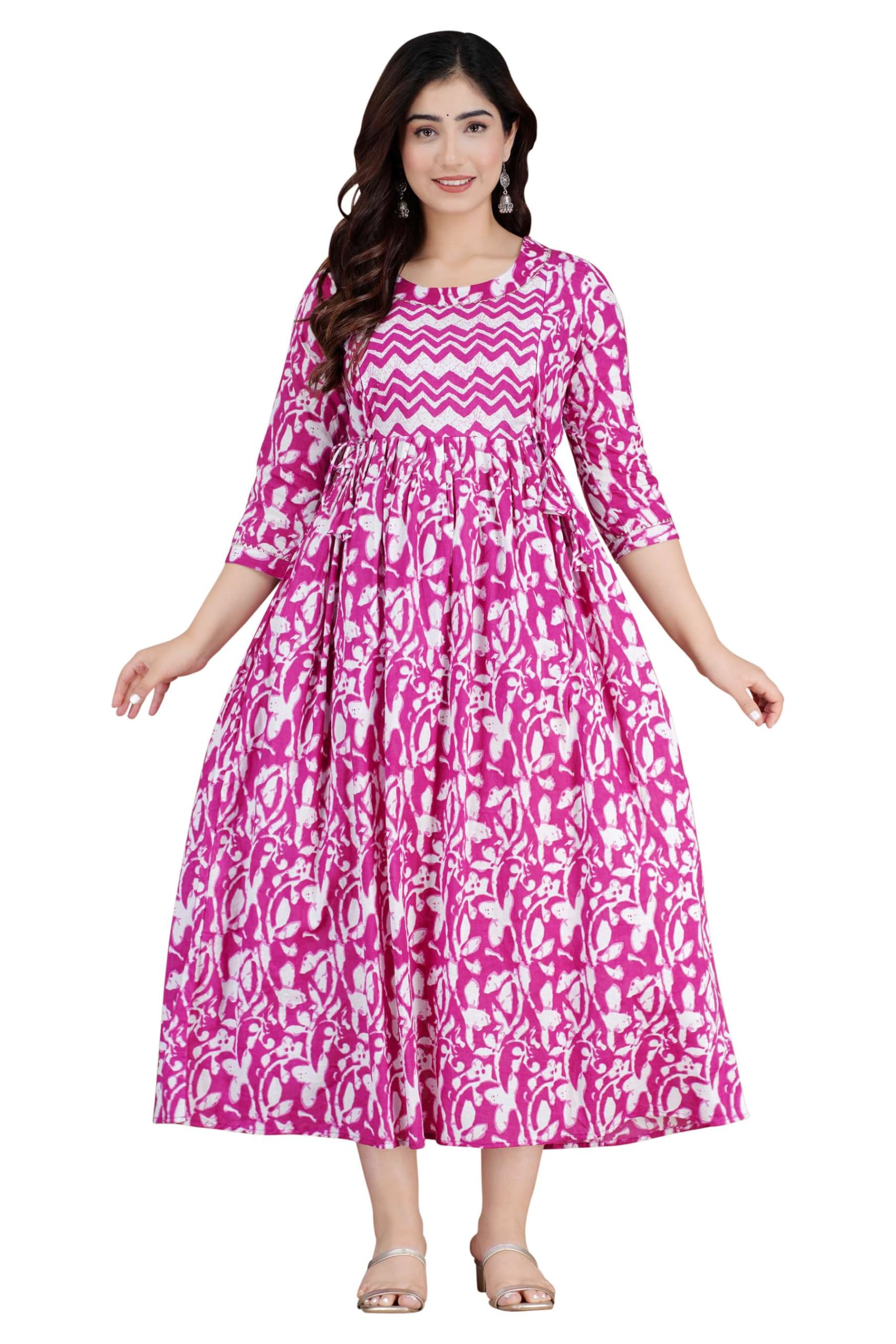 Women's Pure Cotton Maternity Gown/Maternity Wear/Feeding Gown A-line Maternity Feeding Dress/Maternity Dress for Women/Maternity Feeding Kurtis for Women-Baby Pink-image-35