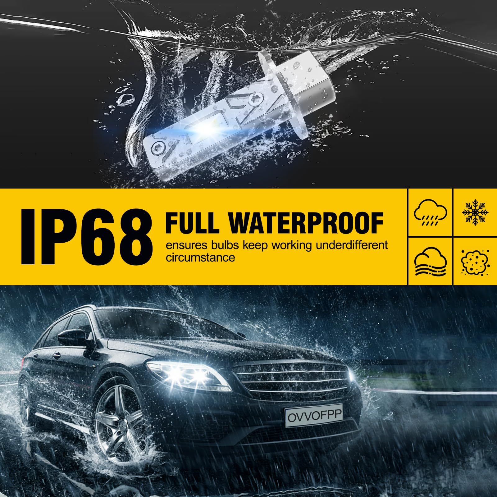 OVVOFPP Lampadina LED H3 30000 LM 220 W 6000 K luce bianca, nuova generazione 2025, replicazione, 1:1 fari alogeni, raffreddamento a doppio foro, plug and play, adattabile a auto e moto, 2 pezzi