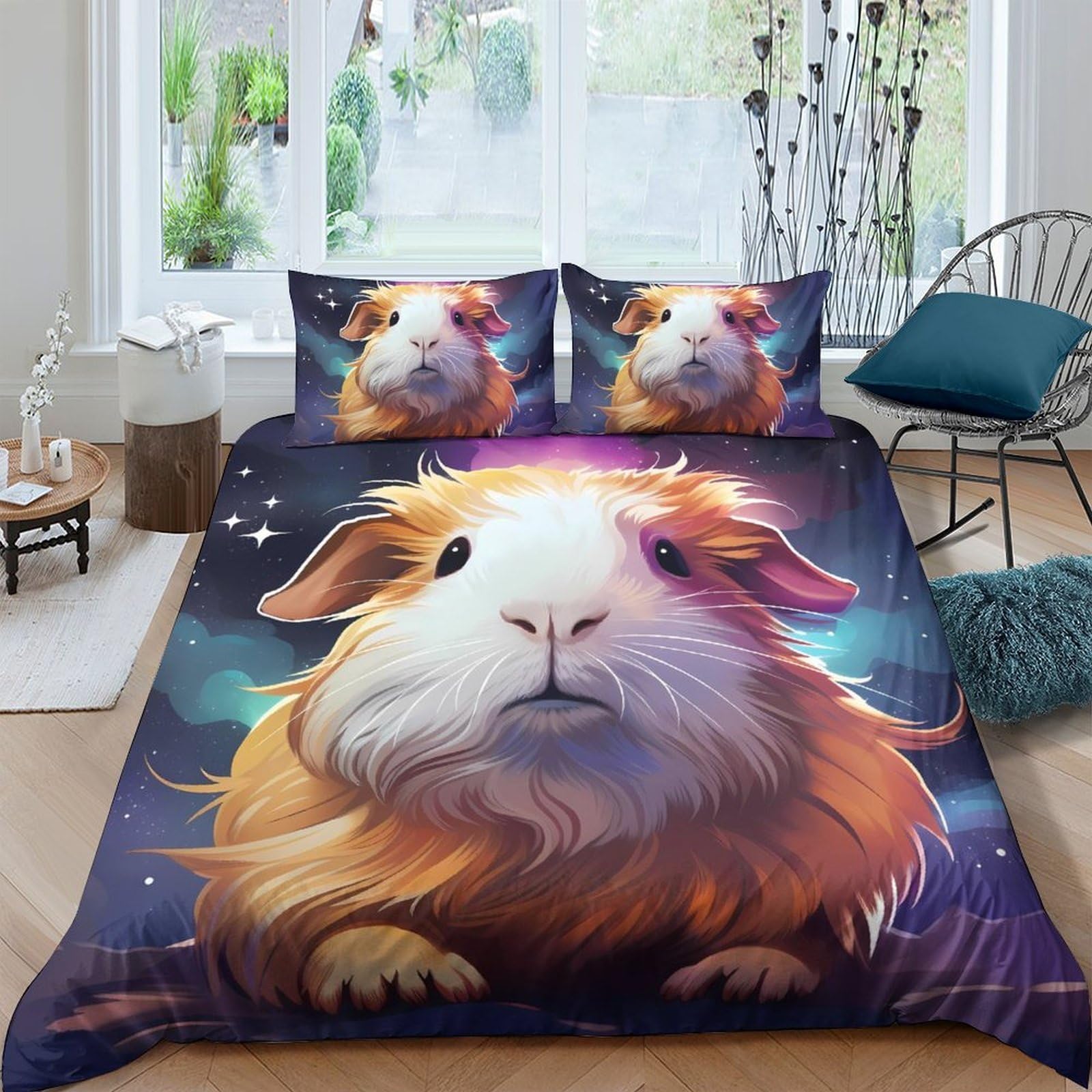 Ctjqhvkz Style-4 3D Printed Cute Guinea Pig Fitted Sheet Microfiber Soft Animal Bed Sheet For Bedroom Guest Room Dorm Mattress Decor Single（135X200cm）