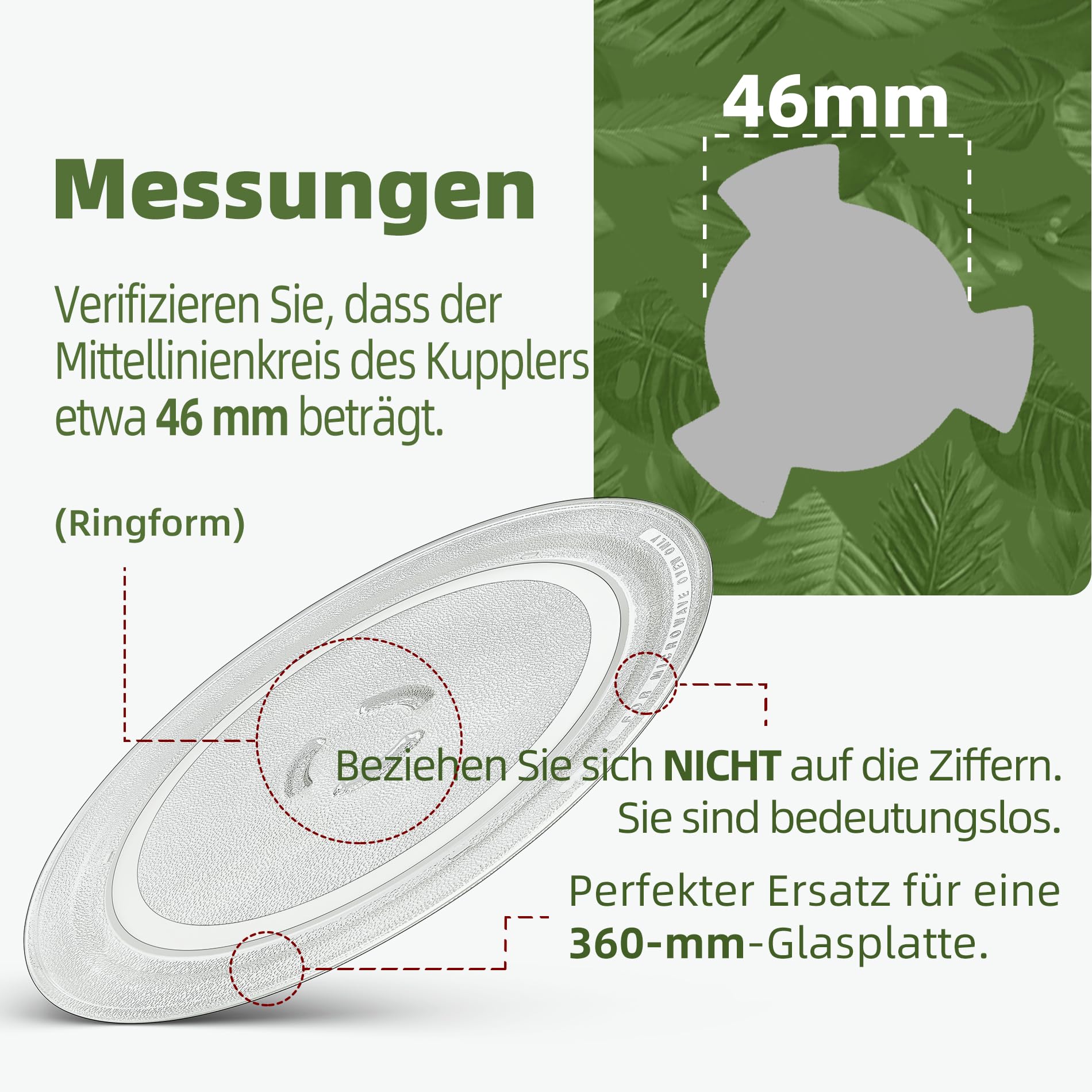 36 cm Mikrowellen Glas Platte für Whirlpool W10818723 Mikrowellen Platte Ersatz Mikrowellen Glas Platte für KitchenAid, Maytag 360 mm Mikrowellen Glas Drehteller 4375274 4252778 461967720541