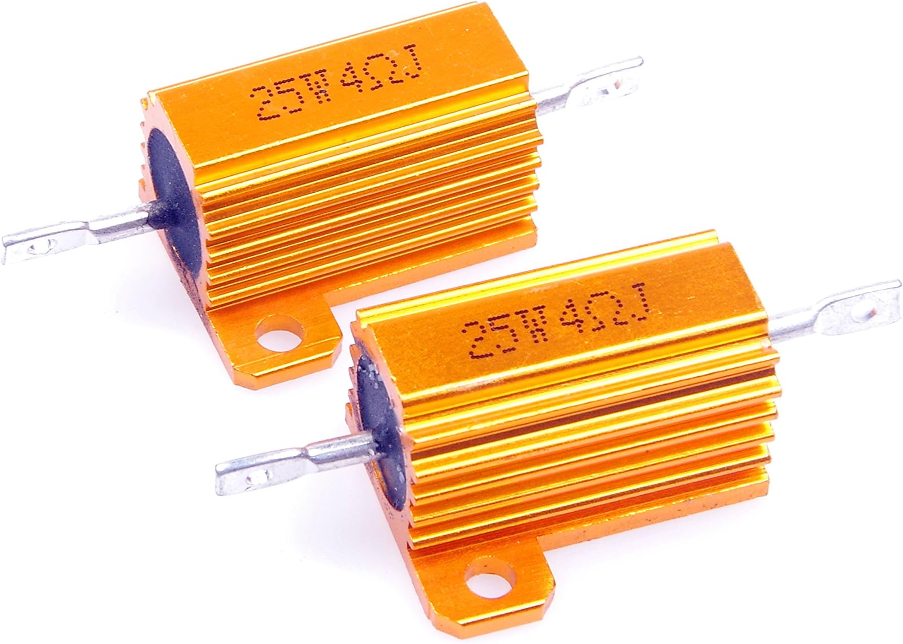 LM YN 25 Watt 4 Ohm 5% Wirewound Resistor Electronic Aluminium Shell Resistor Gold for Inverter LED Lights Frequency Divider Servo Industry Industrial Control 2-Pcs