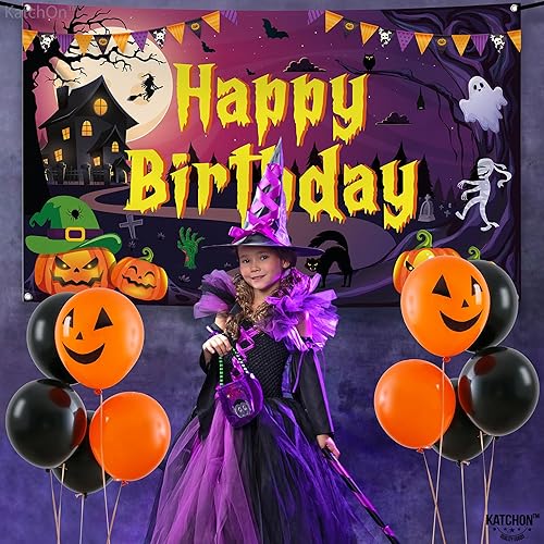 Miniatura 5 de KatchOn Cartel morado extragrande de 72 x 44 pulgadas, perfecto para decoraciones de fiesta de cumpleaños de Halloween y telón de fondo